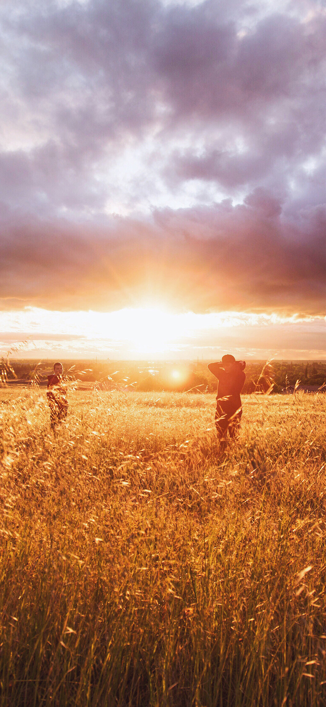 Dawn Sunset People Field Grass