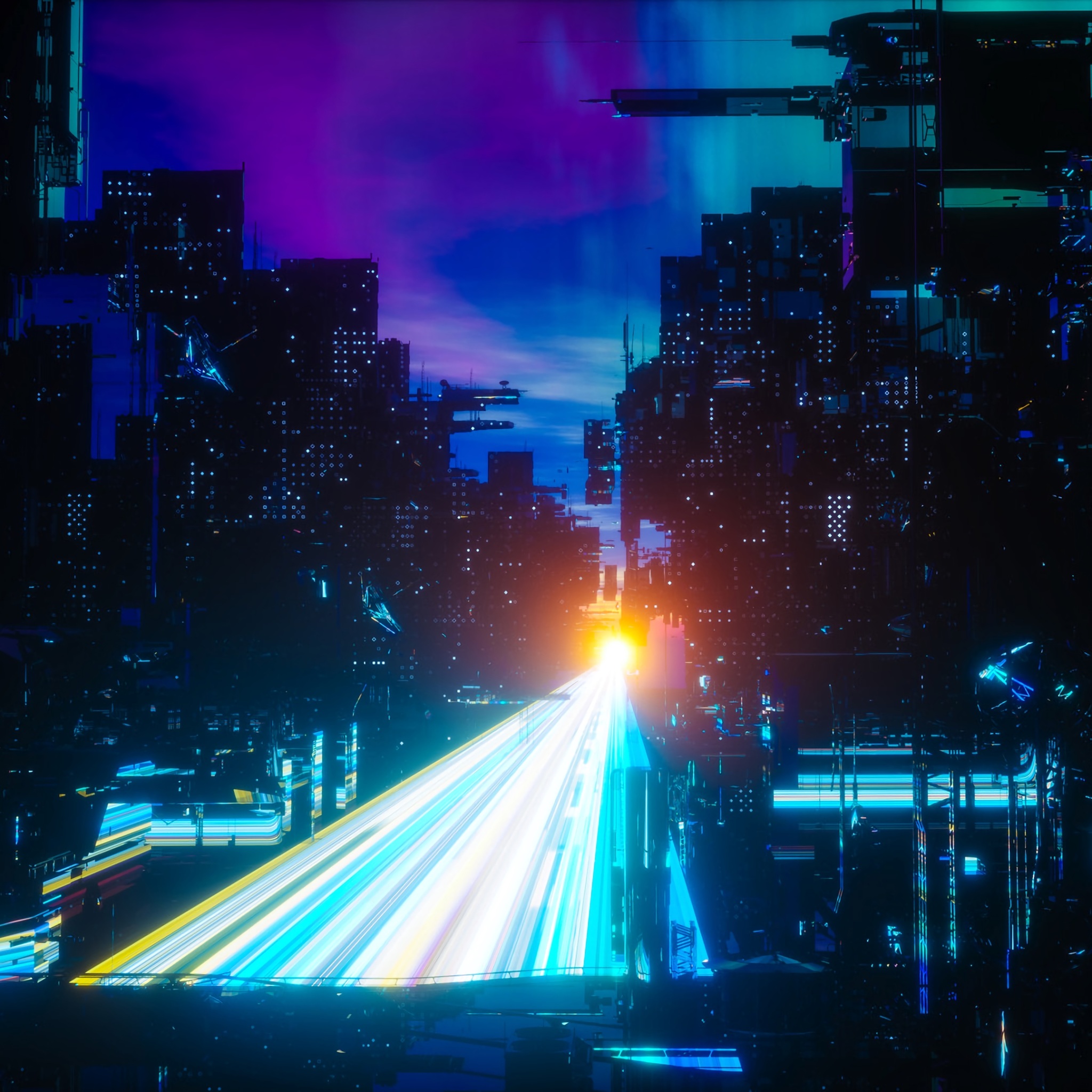 Wallpaper 4k city, night, sci fi, neon, bridge, mega structures 4k Wallpaper