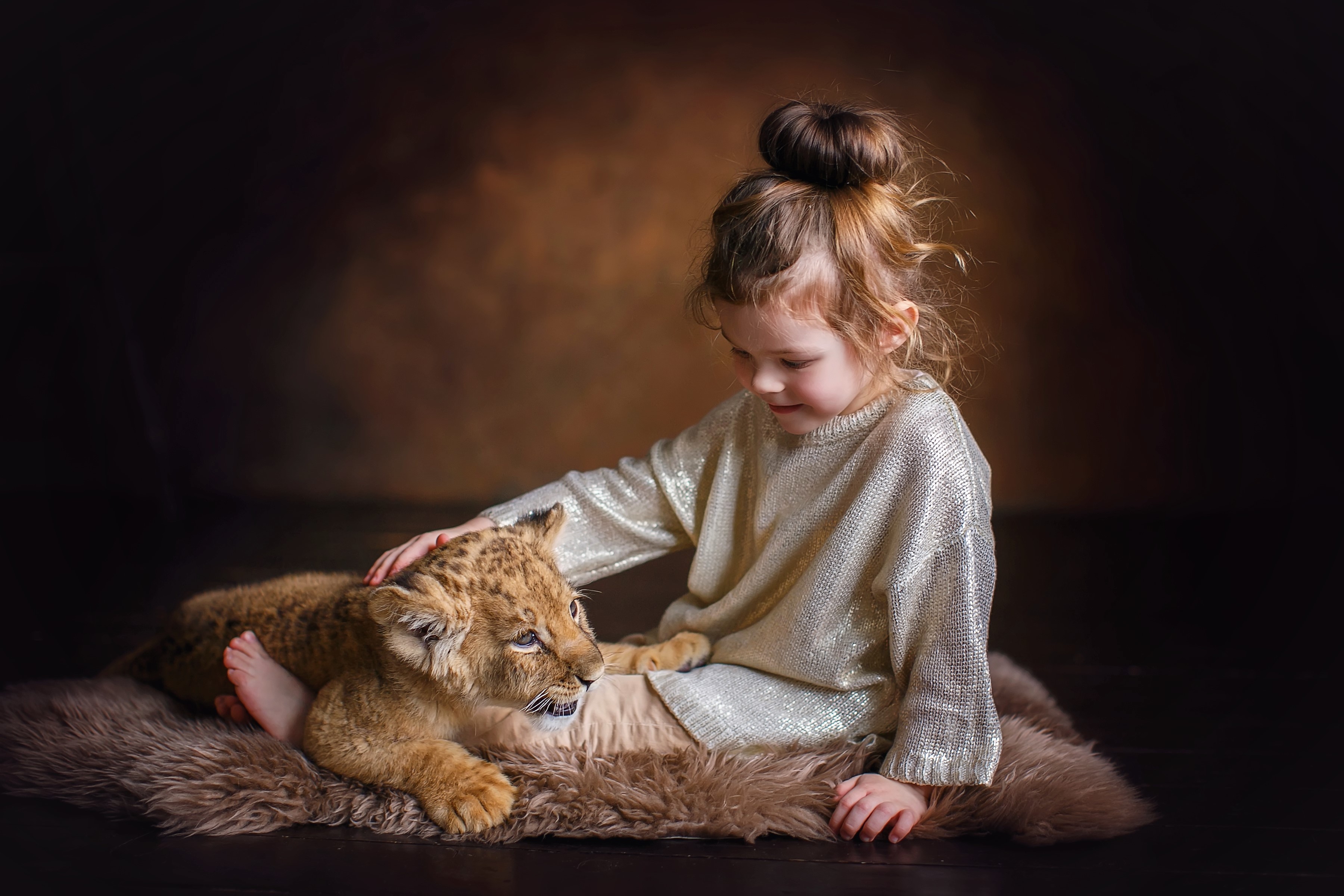 Baby Animal Child Cub Cute Girl Lion Little Girl Wallpaper:3600x2400