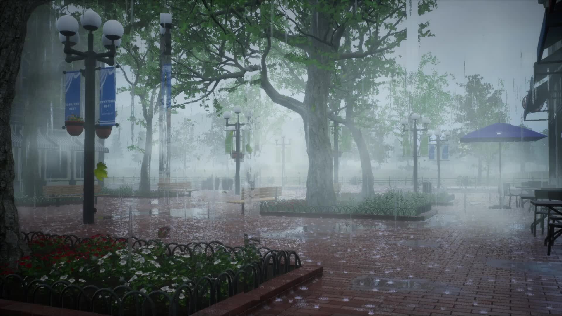 VFX weather, falling leaves, local fog