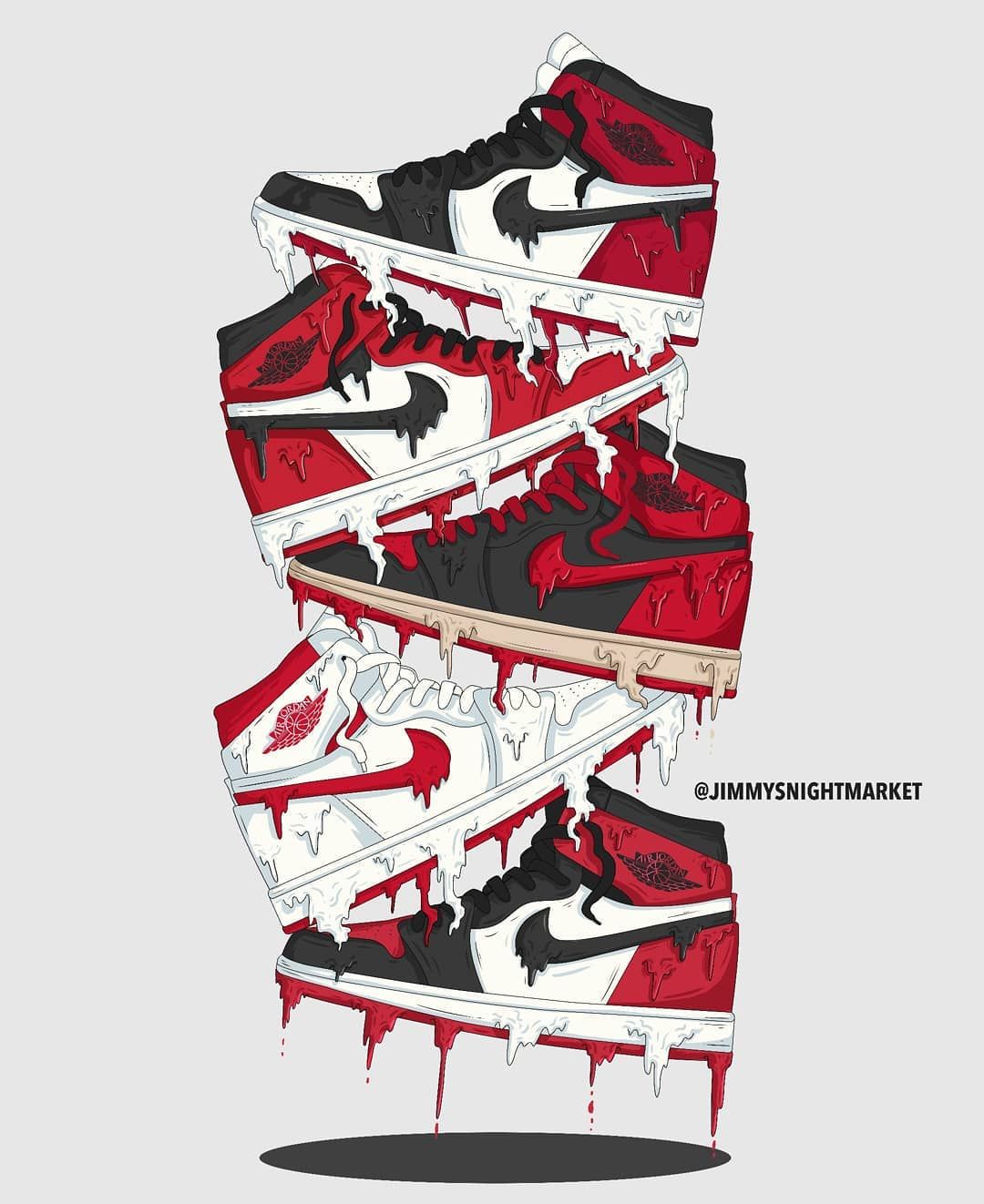 JIMMY. ARTIST on Instagram: “RED DRIP!! Jordan 1s artwork available now on the shop! Variety of paper. Cool nike wallpaper, Nike wallpaper, Sneakers wallpaper