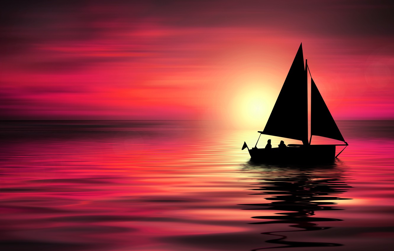 Wallpaper sea, sunset, boat, sail image for desktop, section рендеринг