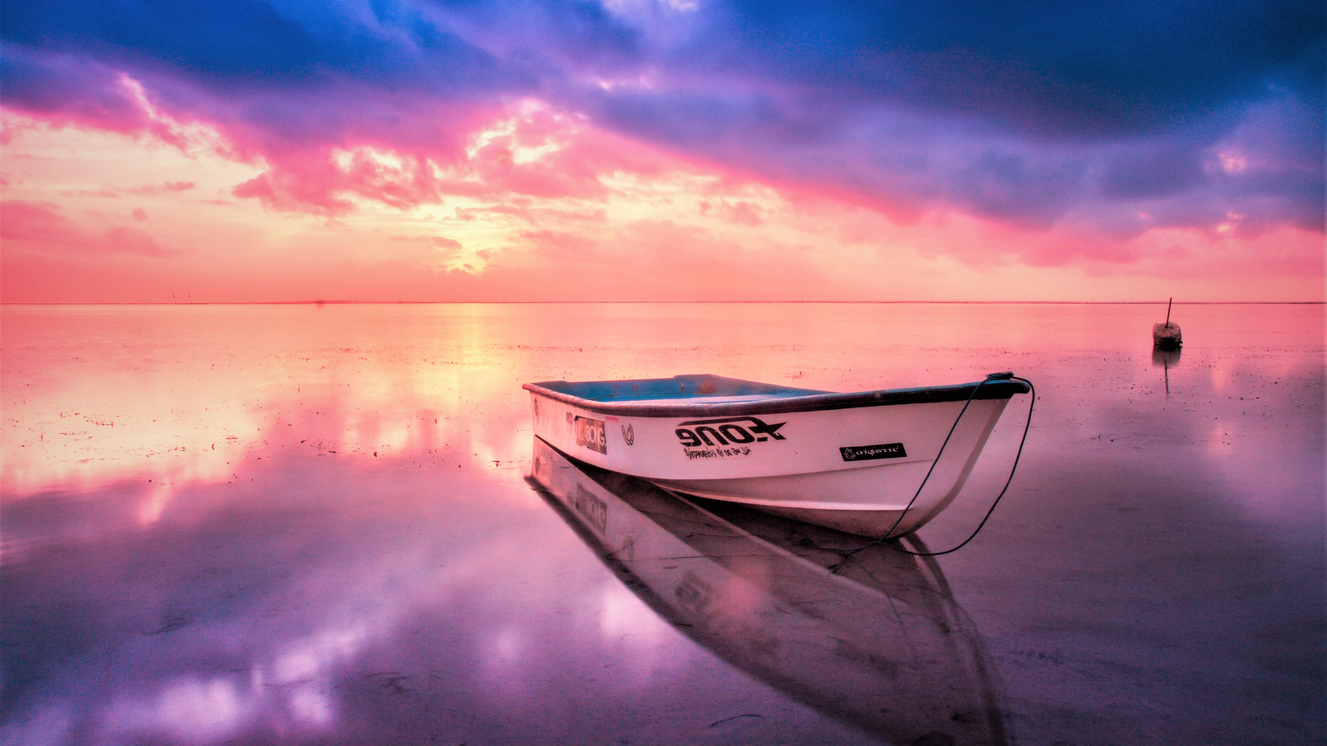 Wallpaper reflection, boat, sunset, Nature