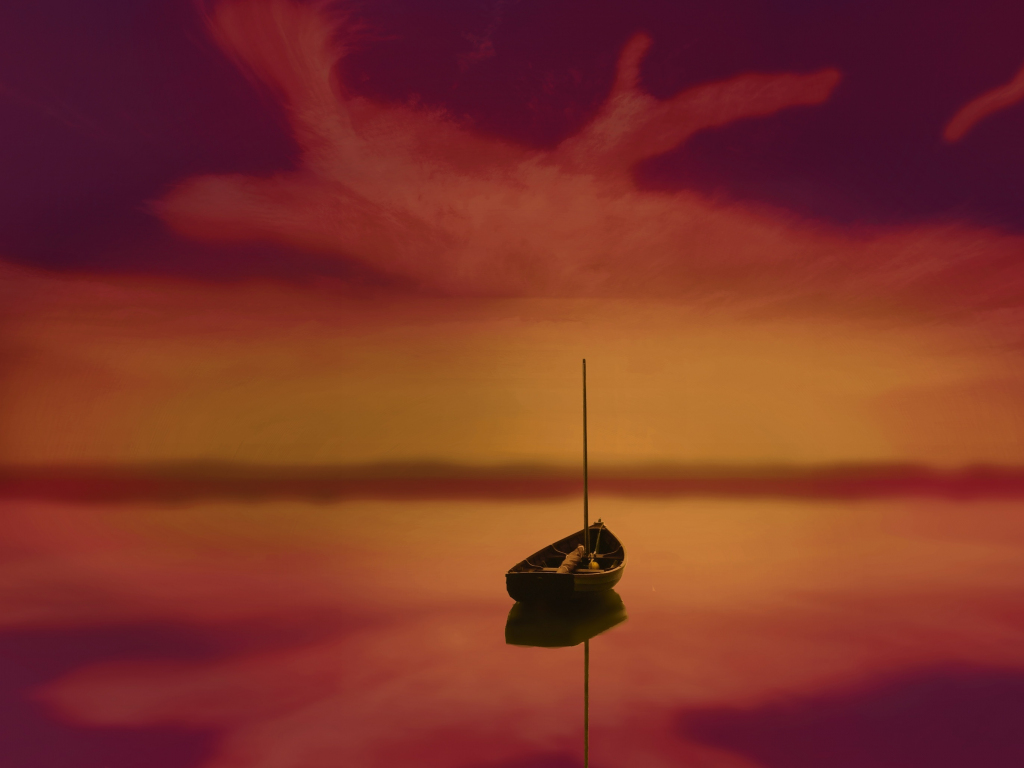 Wallpaper boat, sunset, sea, beautiful artwork desktop wallpaper, HD image, picture, background, 3480d4