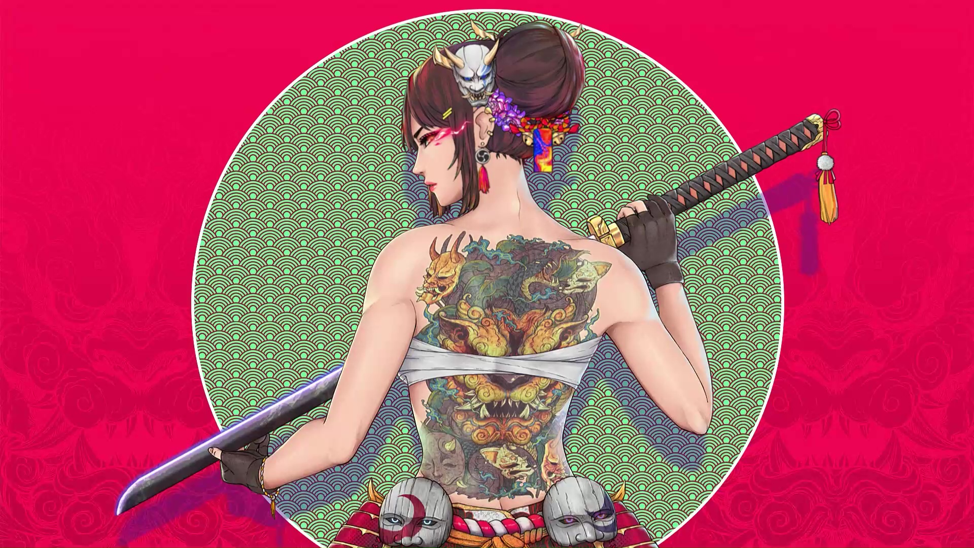 Japanese Fantasy Girl Oni Samurai Live Wallpaper