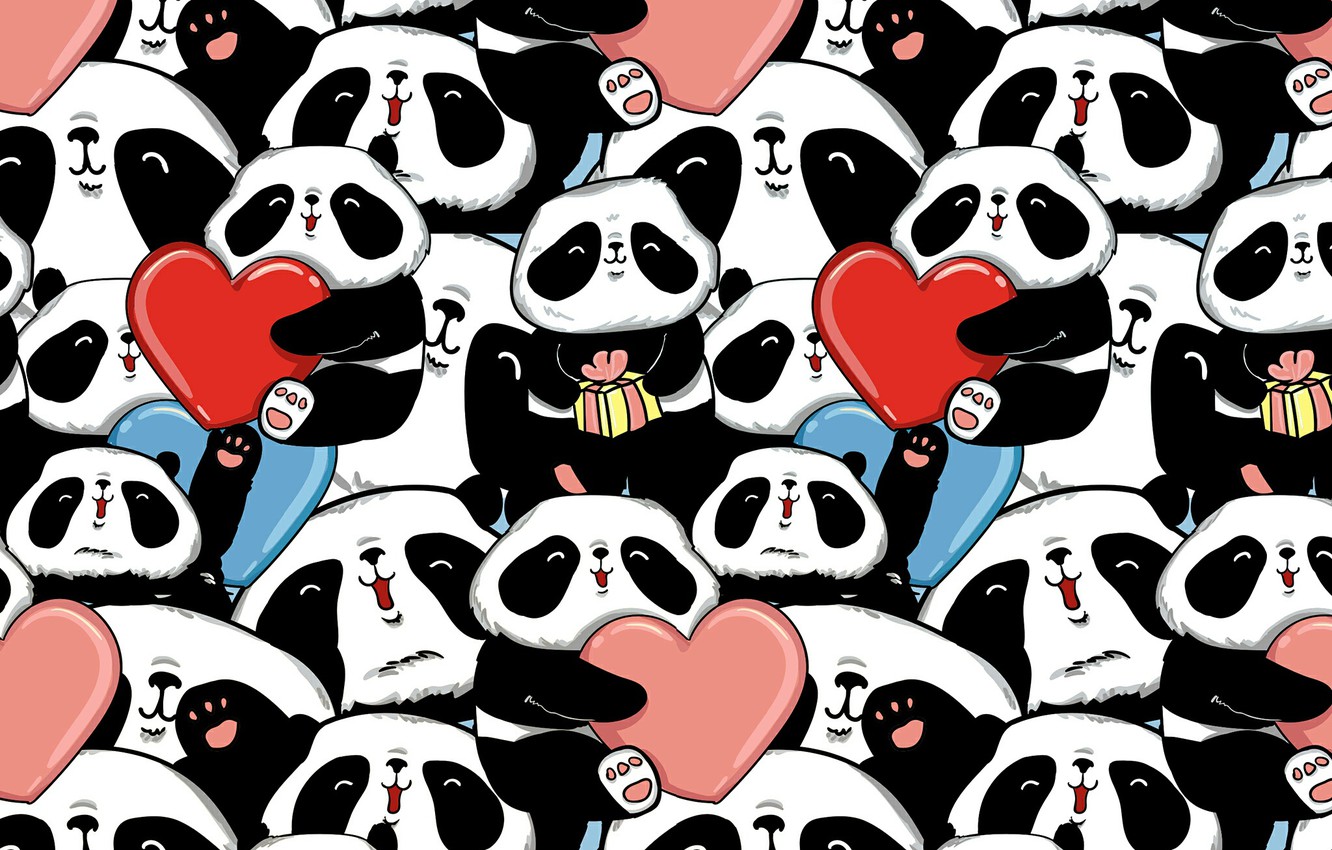 Wallpaper hearts, bears, Panda image for desktop, section текстуры