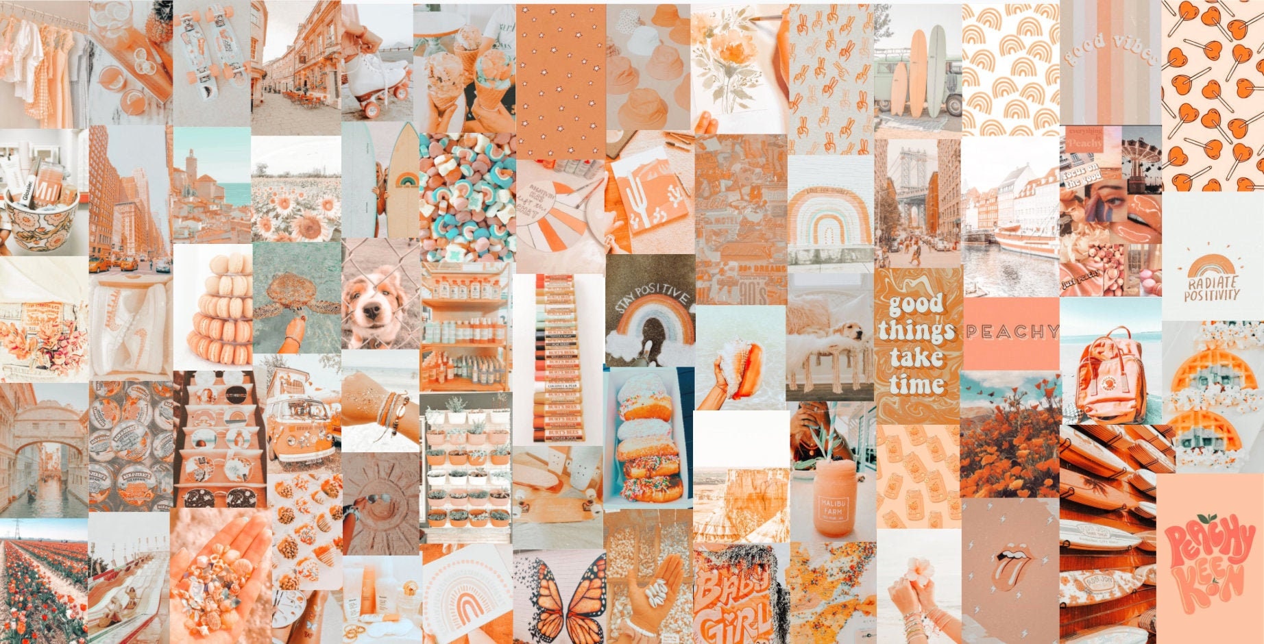 Light Orange Peachy Vibes Aesthetic Wall Collage Kit Digital