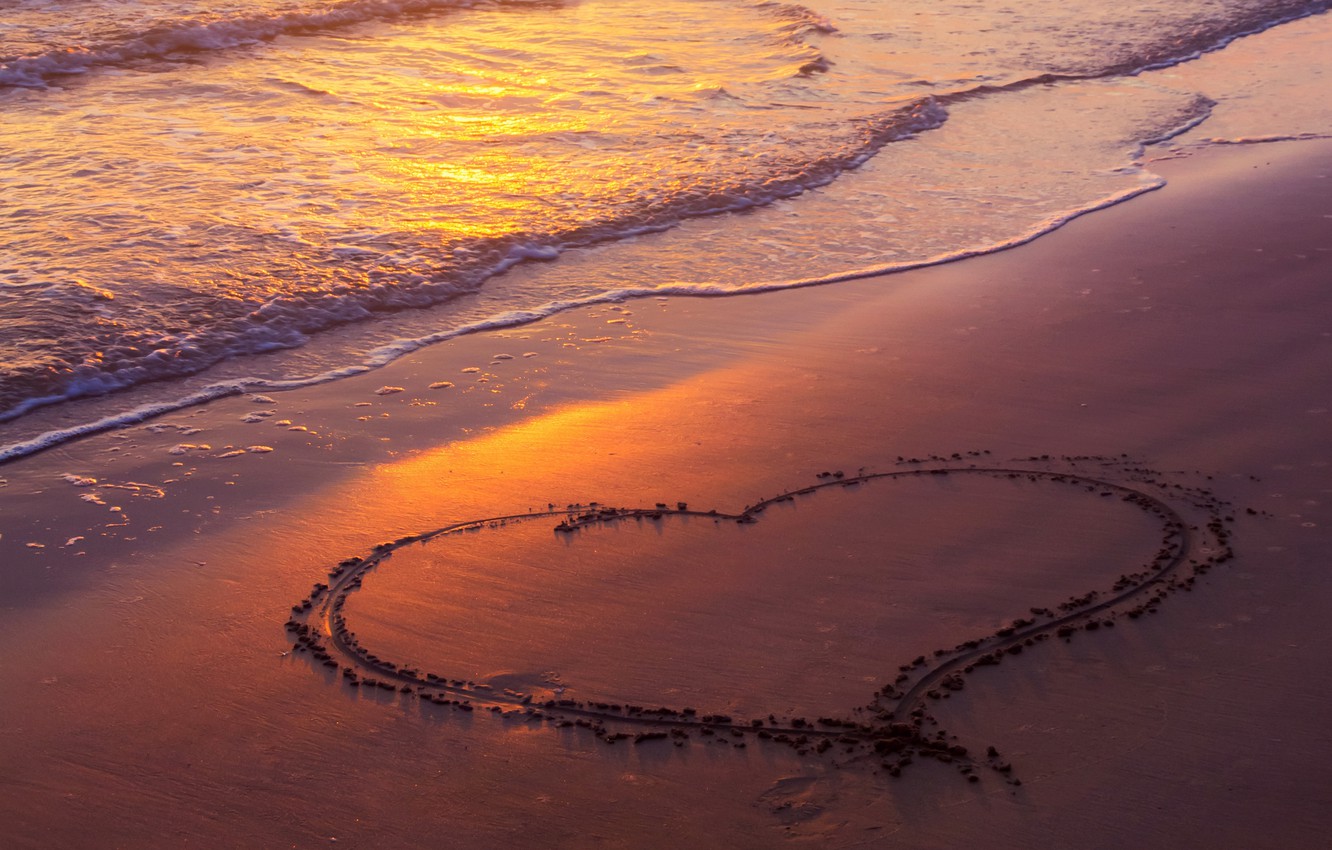 Wallpaper sea, wave, beach, summer, the sky, love, sunset, pink, shore, heart, summer, love, beach, sky, sea, heart image for desktop, section пейзажи