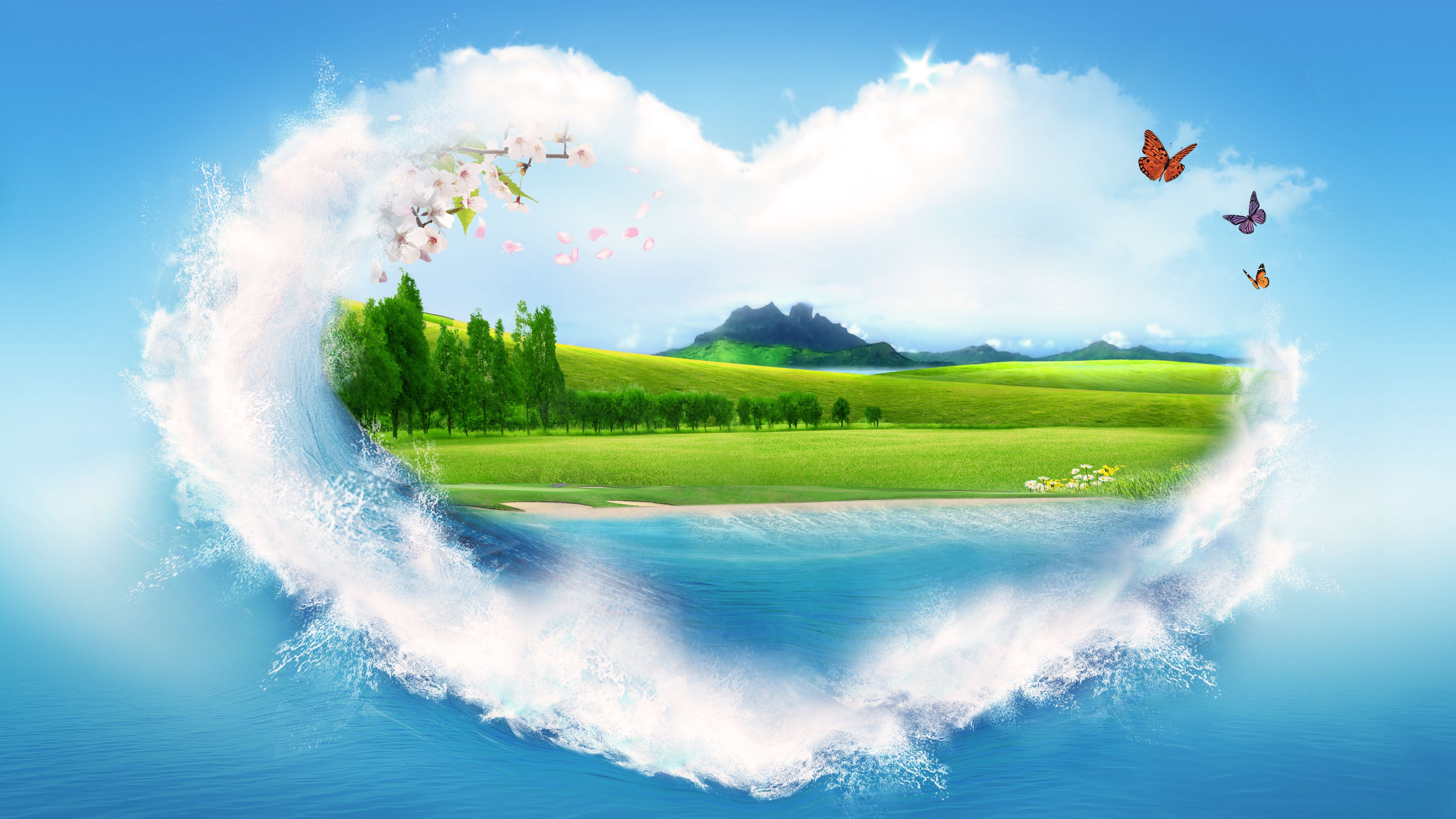 Wallpaper / nature, pattern, clouds, summer, heart, 4k free download