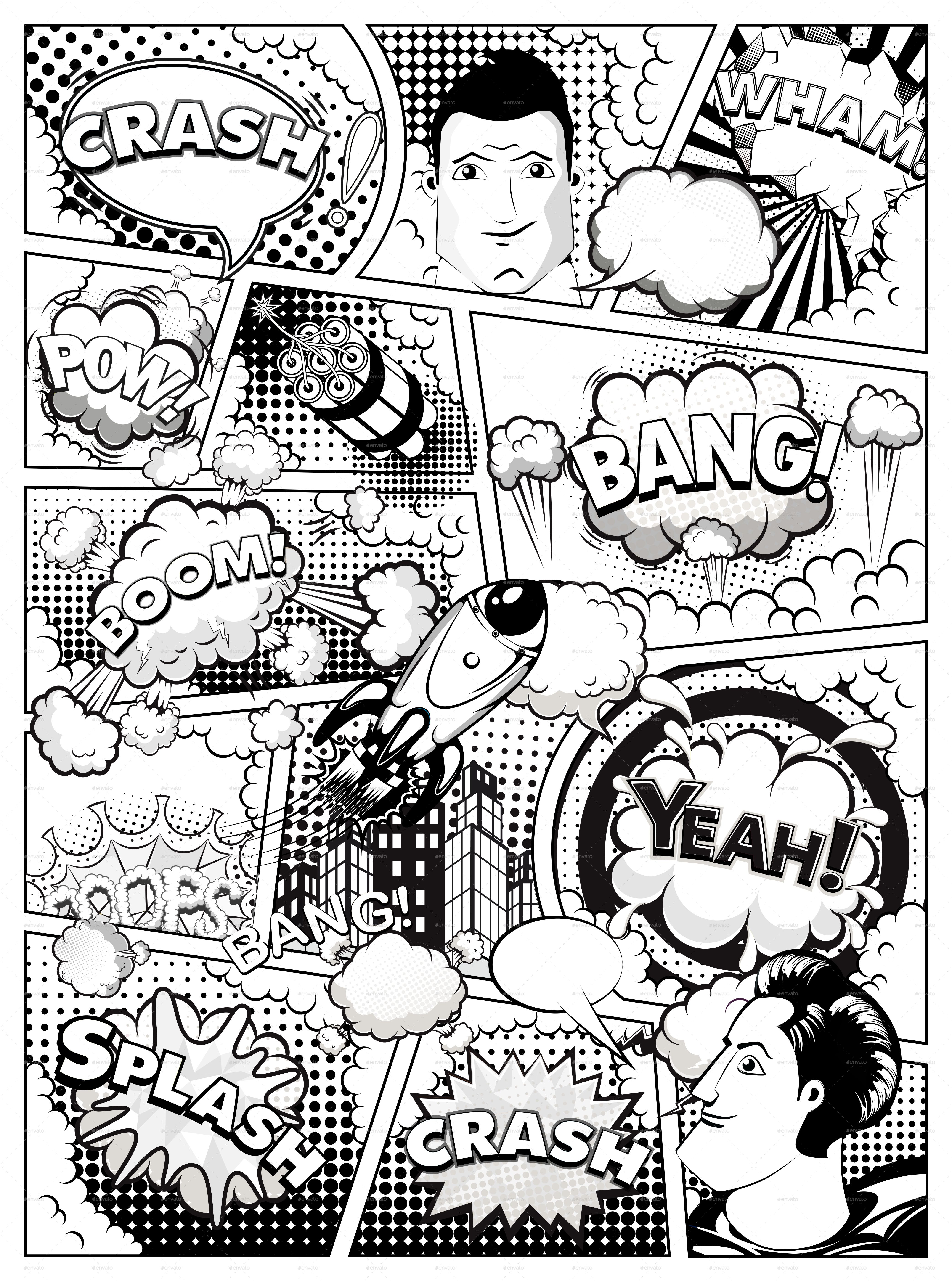 Black and White Comic Book Page. Black and white comics, Comic book background, Comic book pages