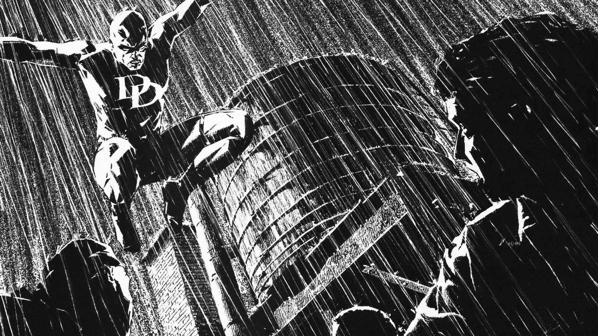 Wallpaper, comics, Daredevil, line, image, black and white, monochrome photography 1920x1080