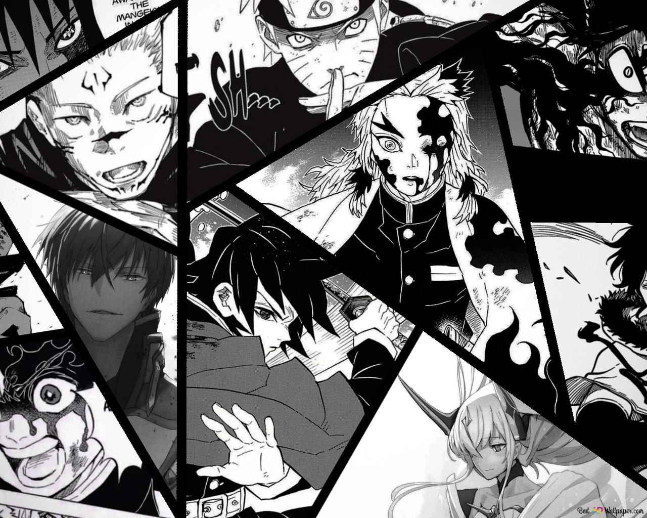Black & white comic sketch of famous anime HD wallpaper download