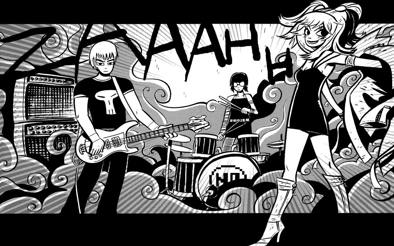 drawing, illustration, monochrome, cartoon, Scott Pilgrim, comics, sketch, black and white, monochrome photography, font, album cover, comic book Gallery HD Wallpaper