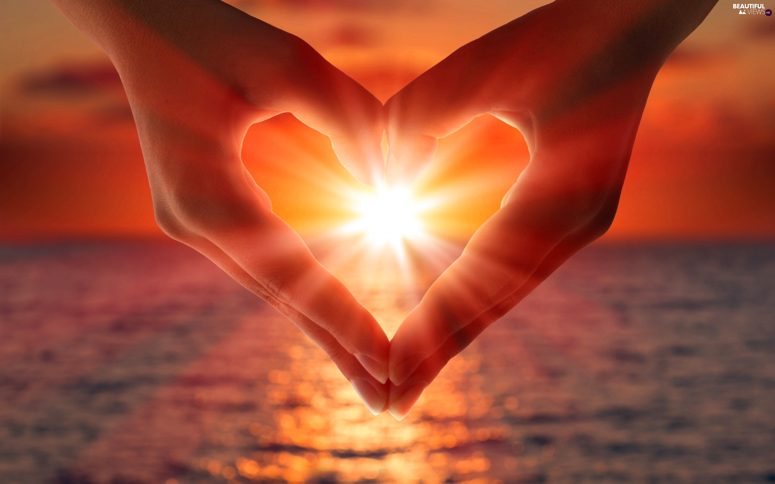 hands, summer, Heart, holiday, Love things, sea, rays of the Sun, Great Sunsets views wallpaper: 2560x1600