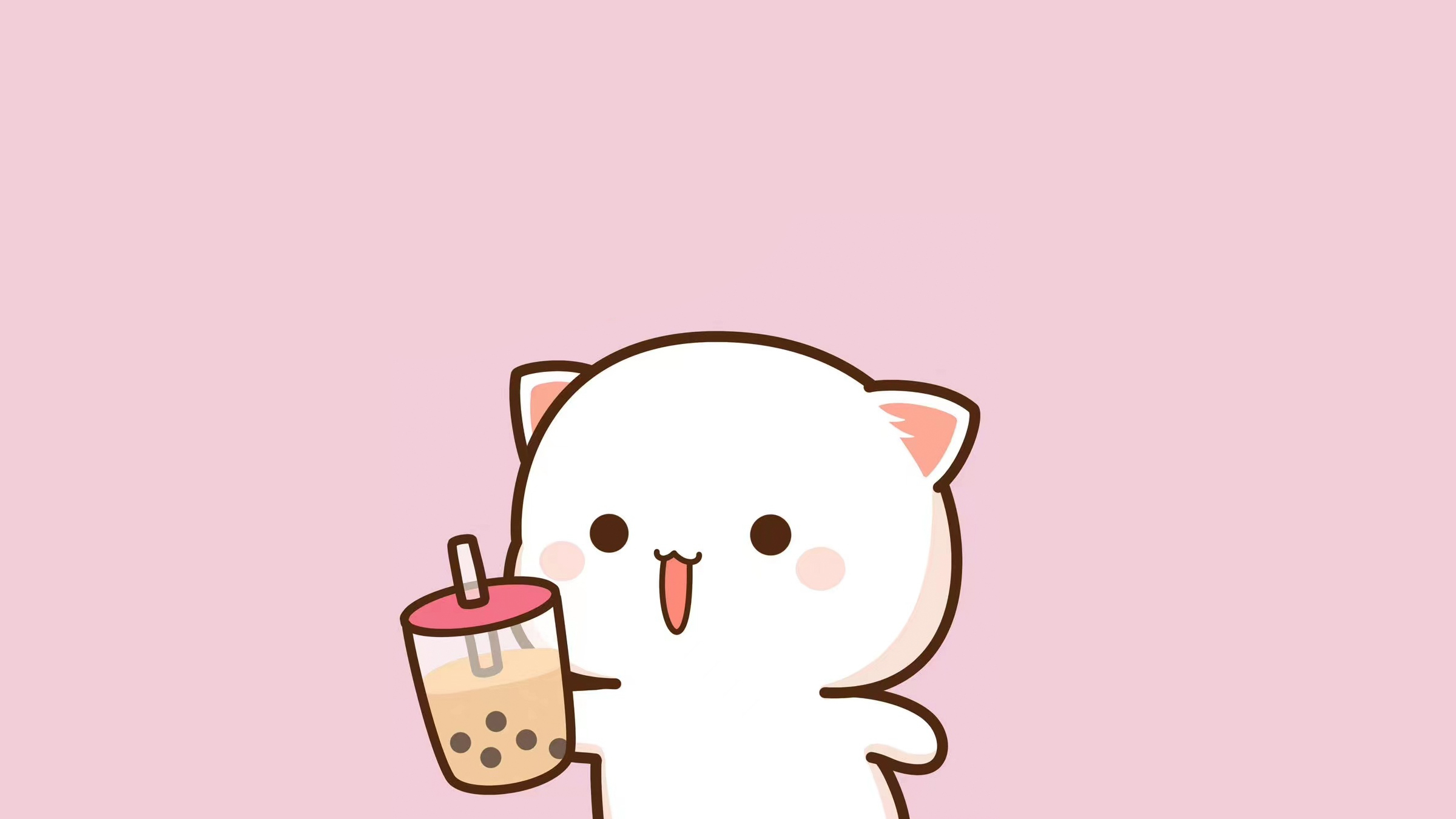 Peachy Cat Boba Tea Mobile + Desktop Wallpaper