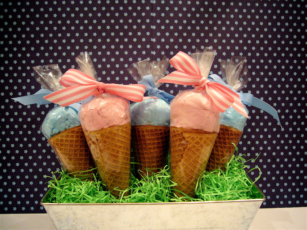 Pink and Blue Cotton Candy ice cream Cones. Easter Basket