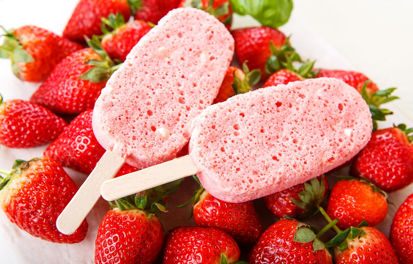 Wallpaper summer, strawberry, berry, ice cream, dessert, sweet, strawberry, dessert, Ice cream, Sweets image for desktop, section еда