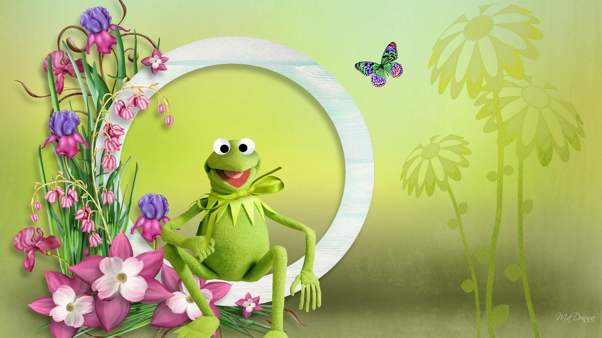 Wallpaper / frog, flowers, green, 1080P, animals, trees, firefox persona, butterfly, summer, spring free download