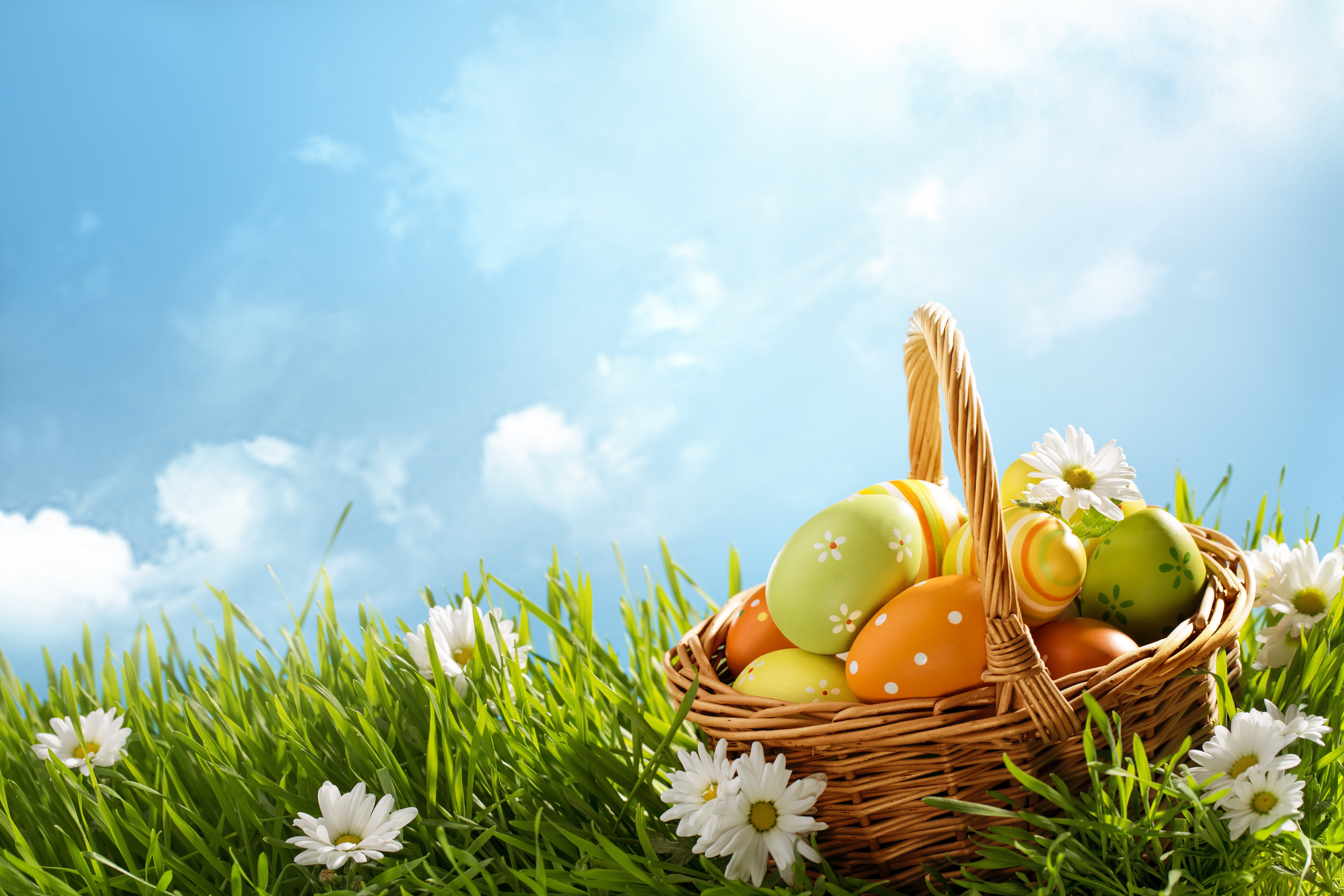 HD desktop wallpaper: Grass, Easter, Flower, Holiday, Basket, Easter Egg download free picture