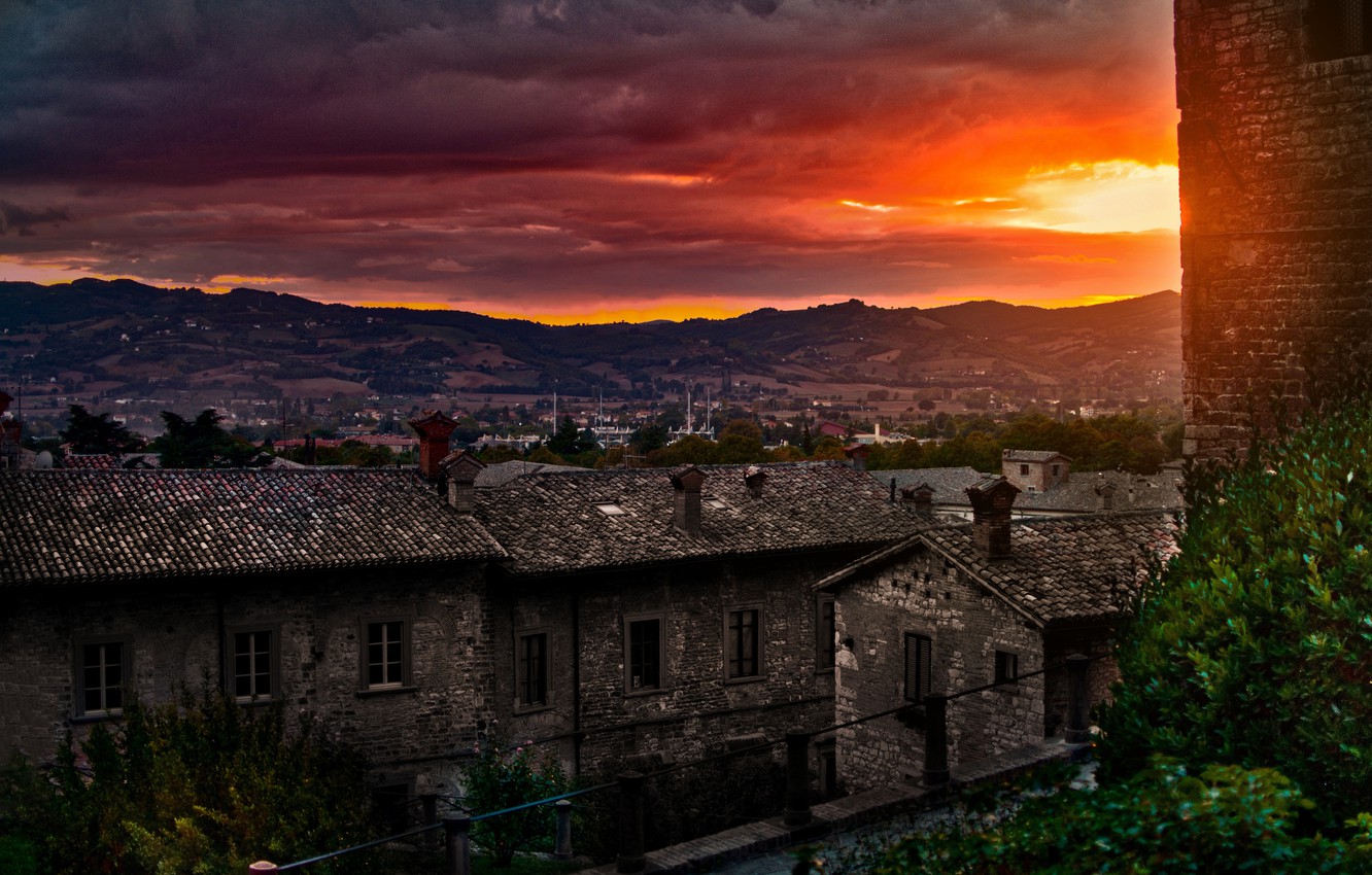 Wallpaper Sunset, Home, Panorama, Roof, Italy, Italy, Sunset, Italia, Panorama, Perugia, Gubbio, Gubbio, Perugia image for desktop, section город