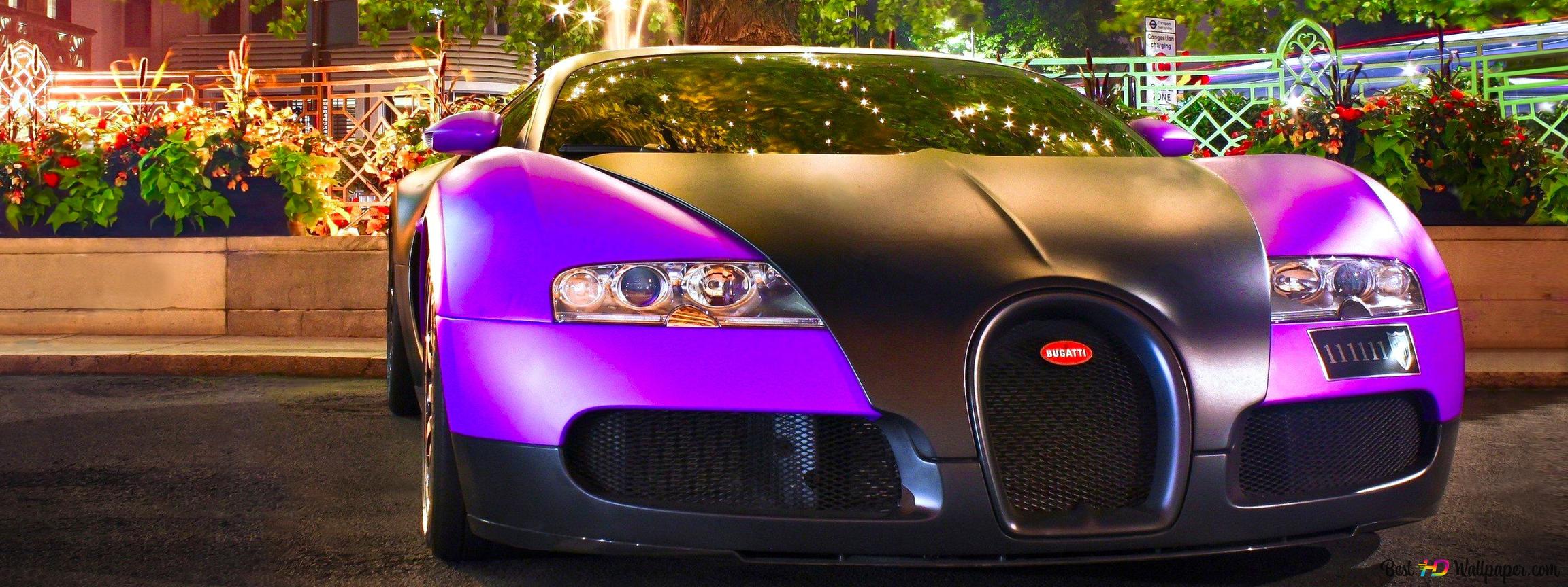 Purple Bugatti Veyron sport car 2K wallpaper download
