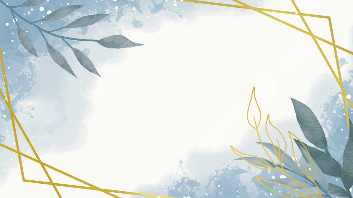 Dusty Blue Watercolor Leaves With Gold Frame Background, Dusty Blue, Watercolor Leaves, Gold Background Image And Wallpaper for Free Download