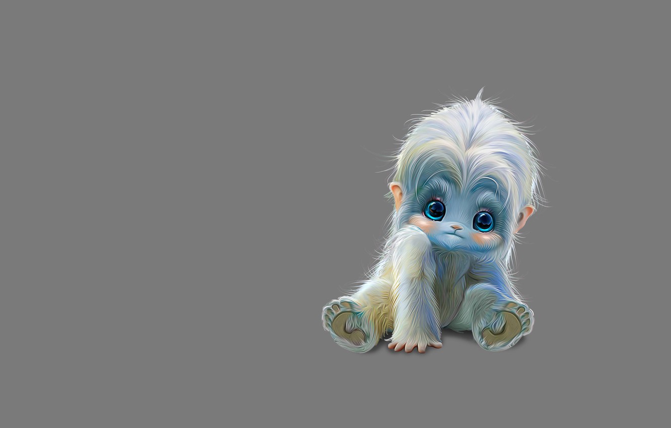 Wallpaper fiction, baby, art, monkey, Milota, albino, children's, pet, by Nefantano image for desktop, section минимализм