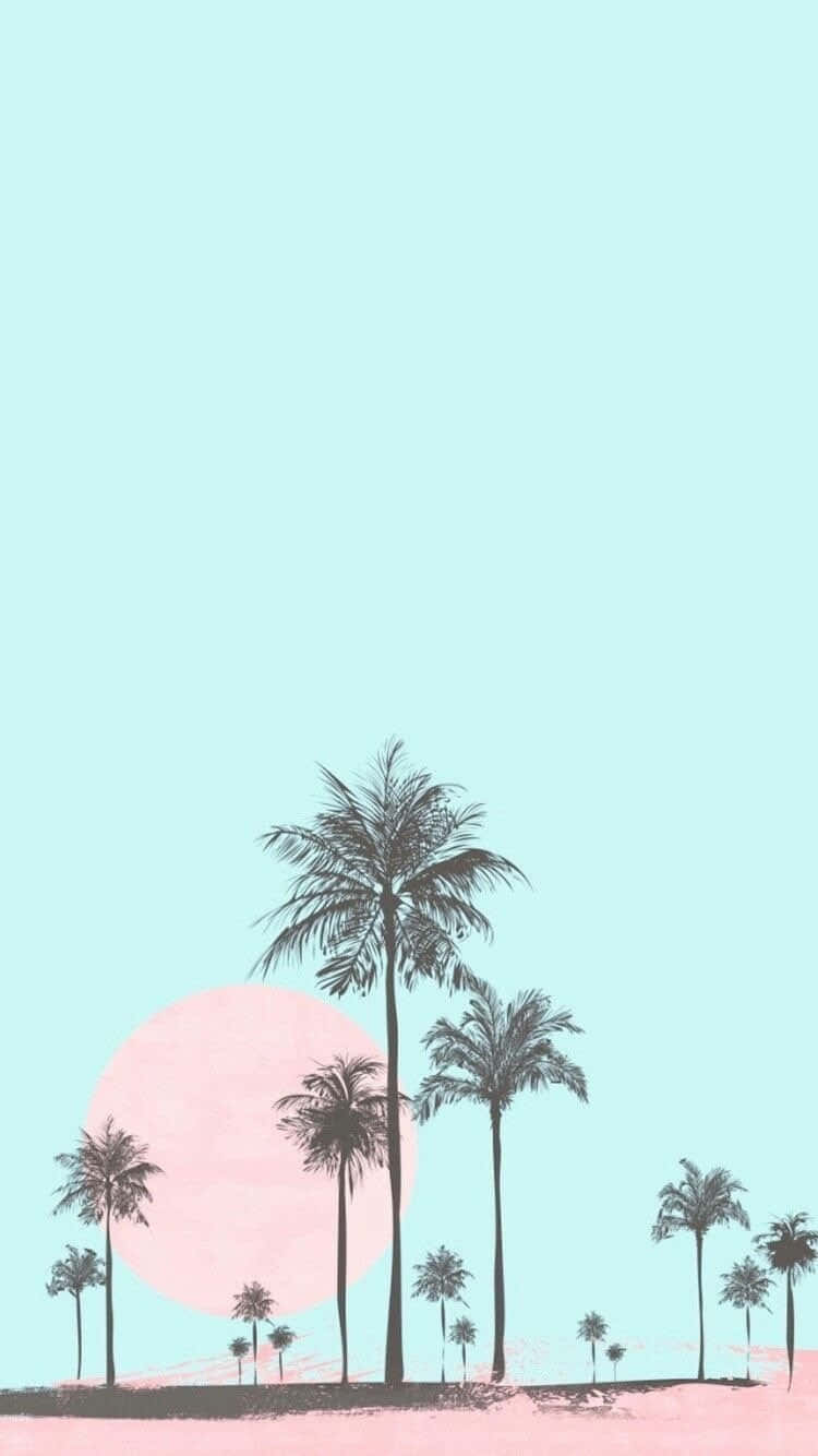Download Pastel Summer Pink Sun And Palm Trees Wallpaper