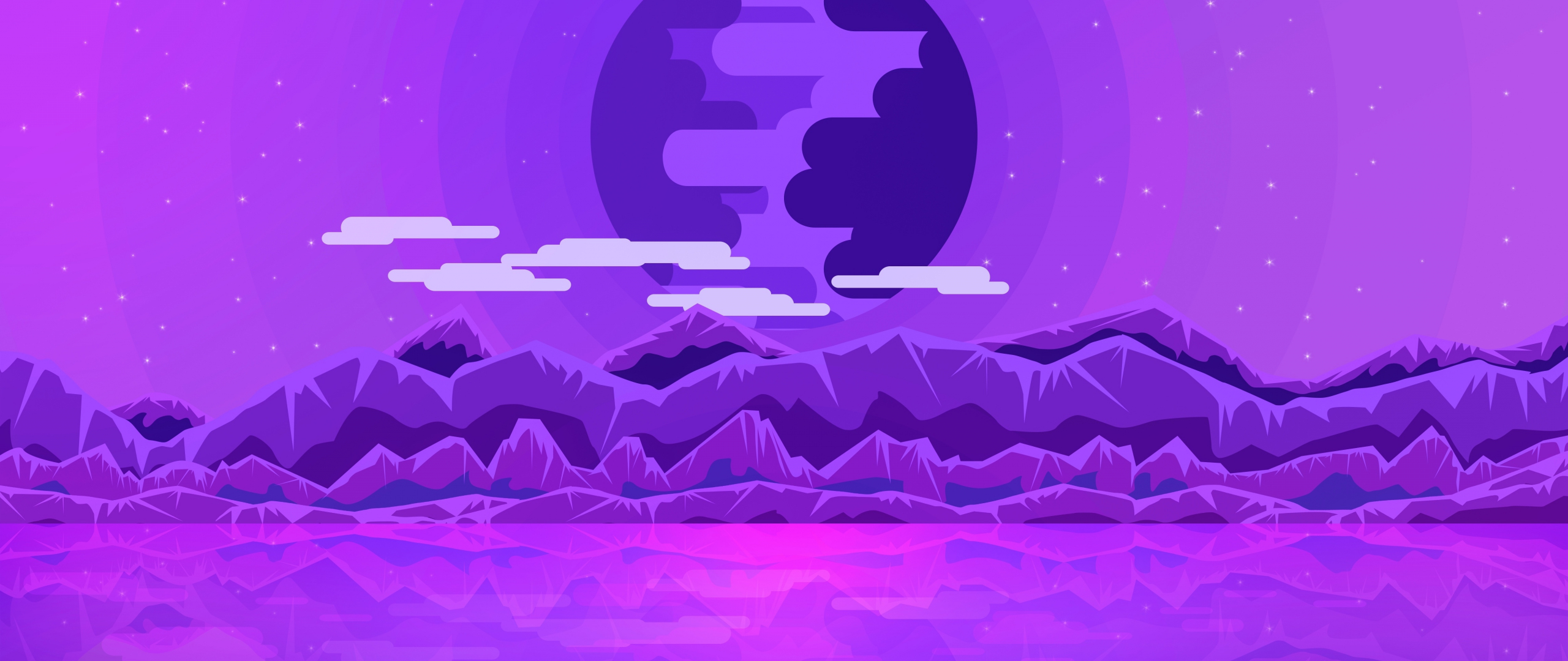 Download wallpaper 2560x1080 purple ocean, mountains, minimal, art, dual wide 2560x1080 HD background, 19346