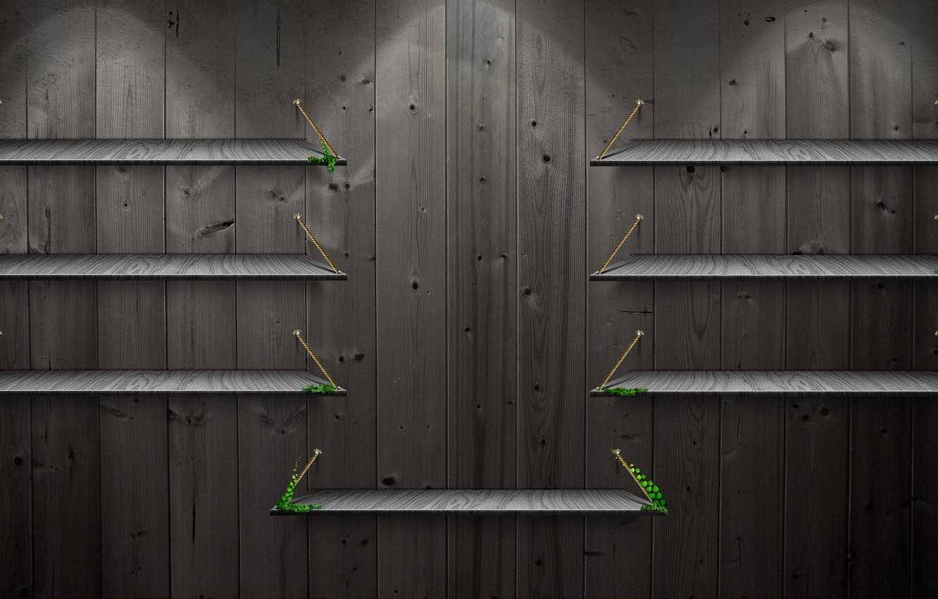 Download Shelf Desktop Gray Wooden Walls Wallpaper
