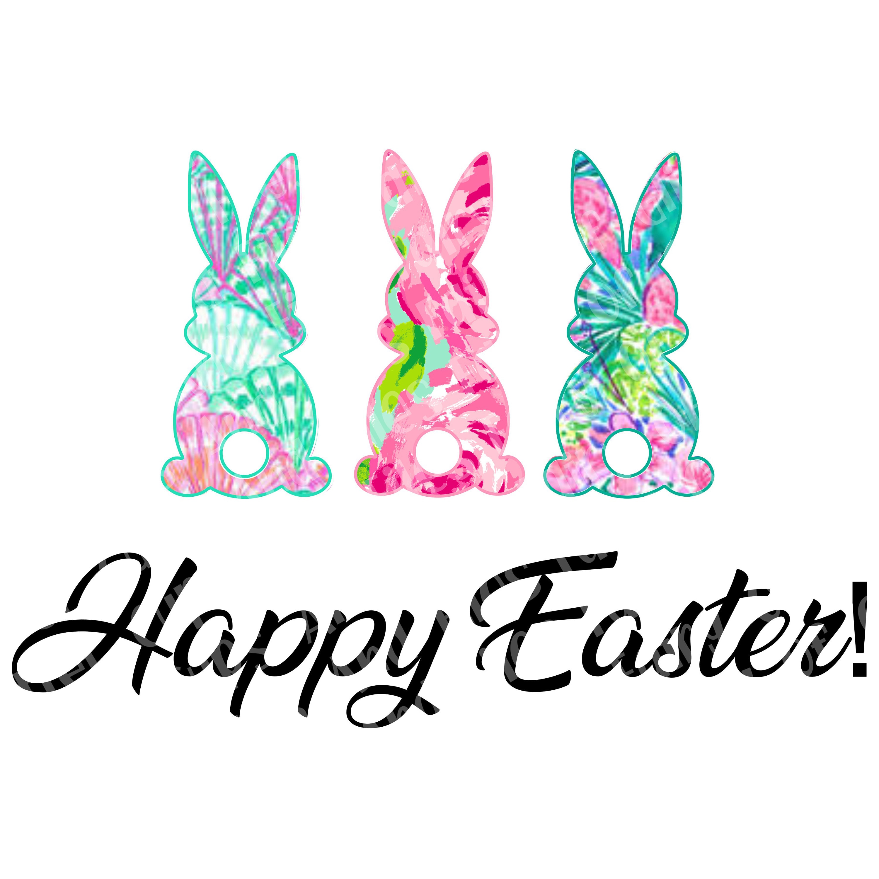 Happy Easter Lilly Pulitzer Three Bunny Sublimation SVG PNG