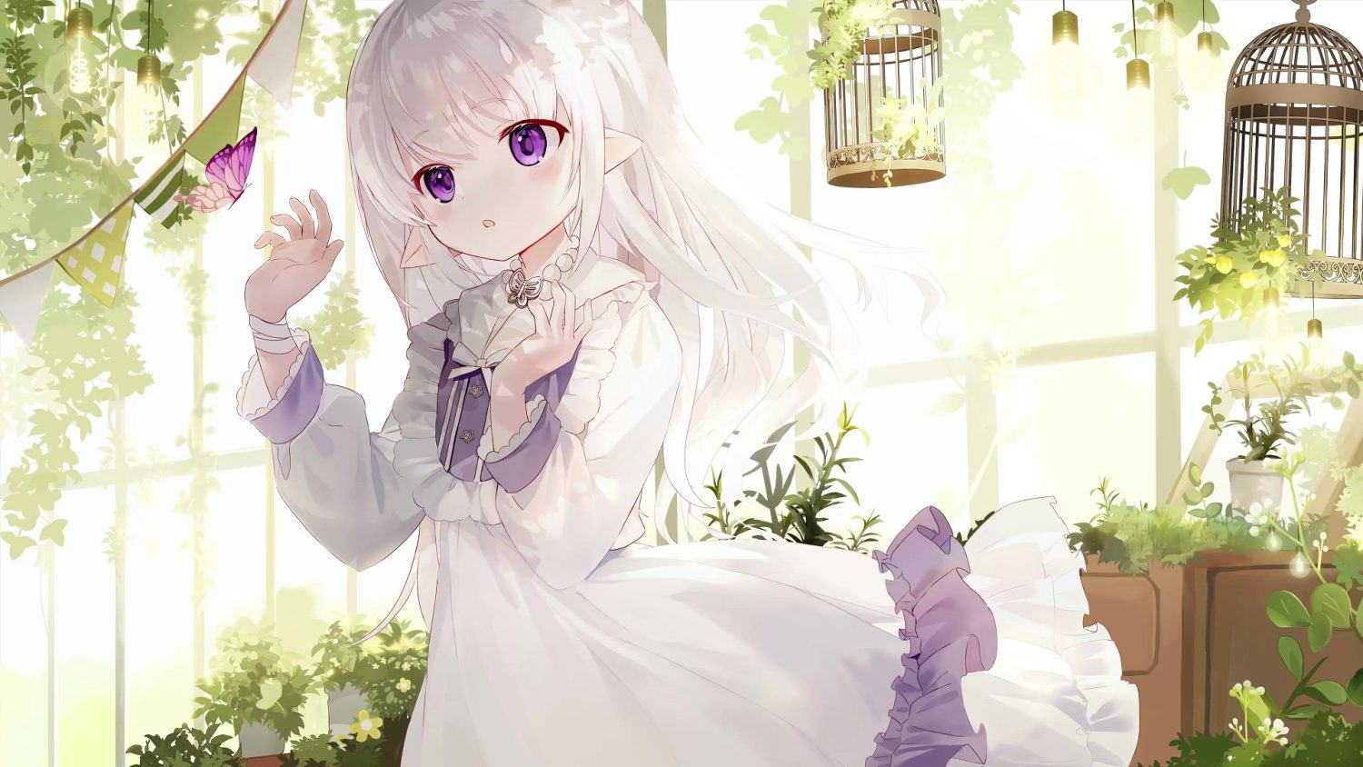 Cute Anime Elf Girl With Butterfly Live Wallpaper