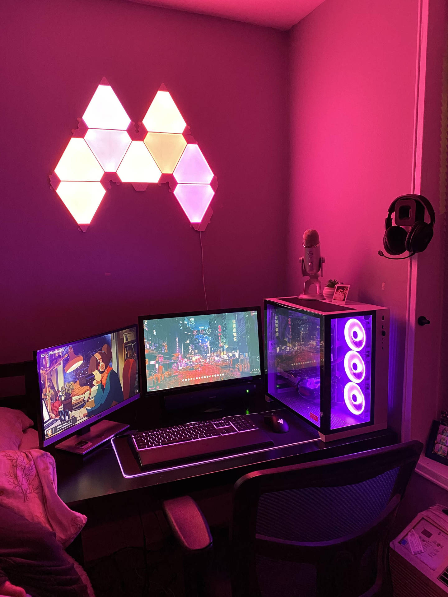Download Gaming Room Pink Lighting Wallpaper