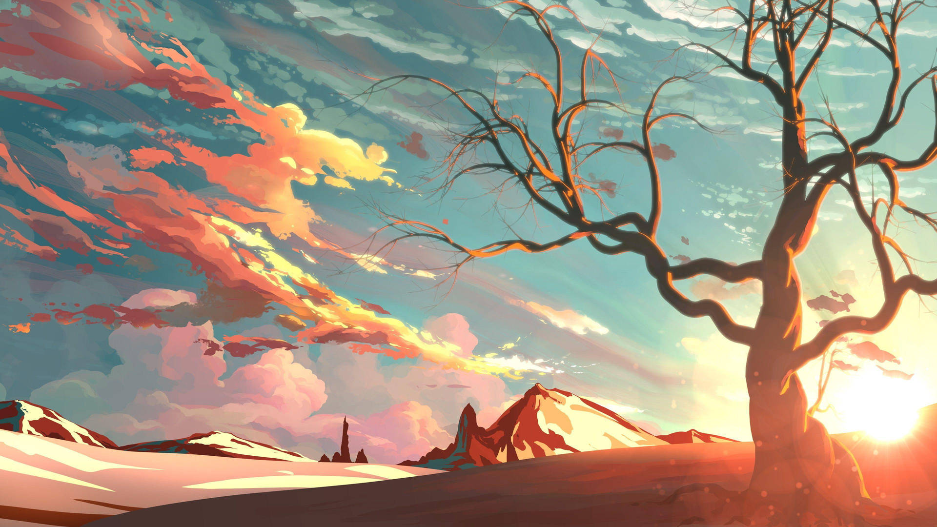 Download Dead Tree And Sunrise Digital Art Wallpaper