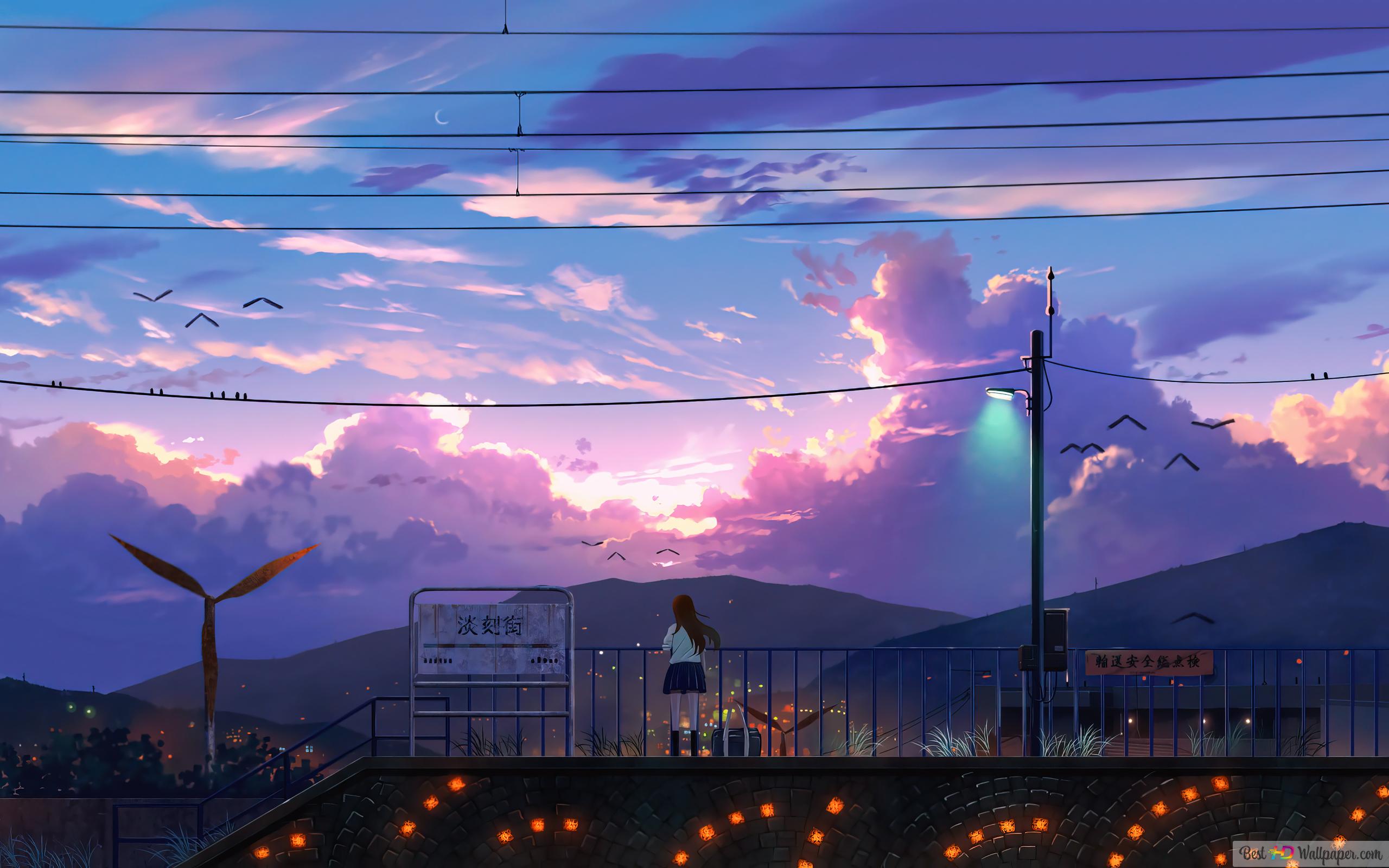 Sunrise Anime Scenery Art 4K wallpaper download