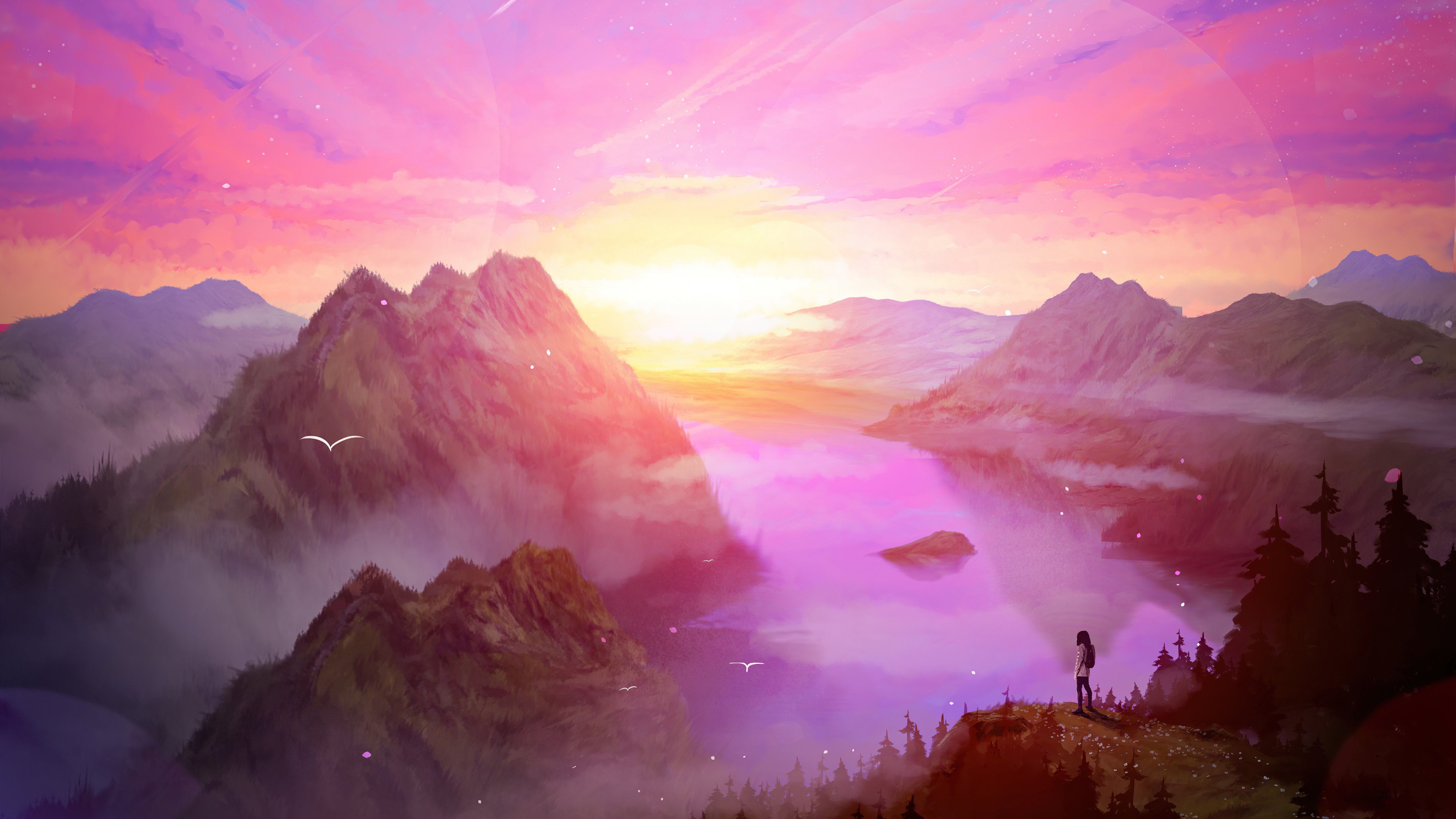 Sunrise in the mountains Digital Art Wallpaper 5k Ultra HD