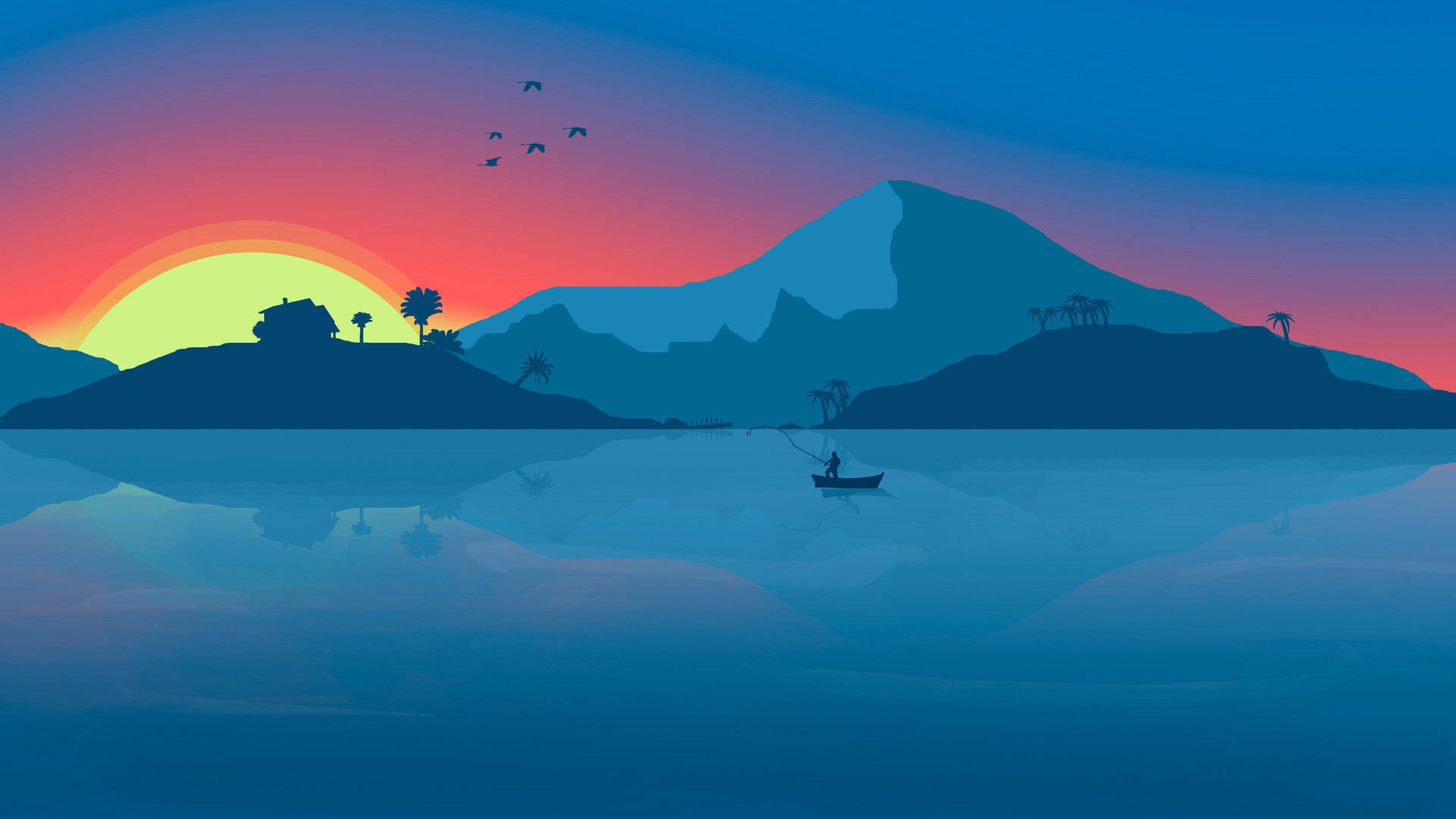 Download Sunrise Lake Minimalist Laptop Art Wallpaper