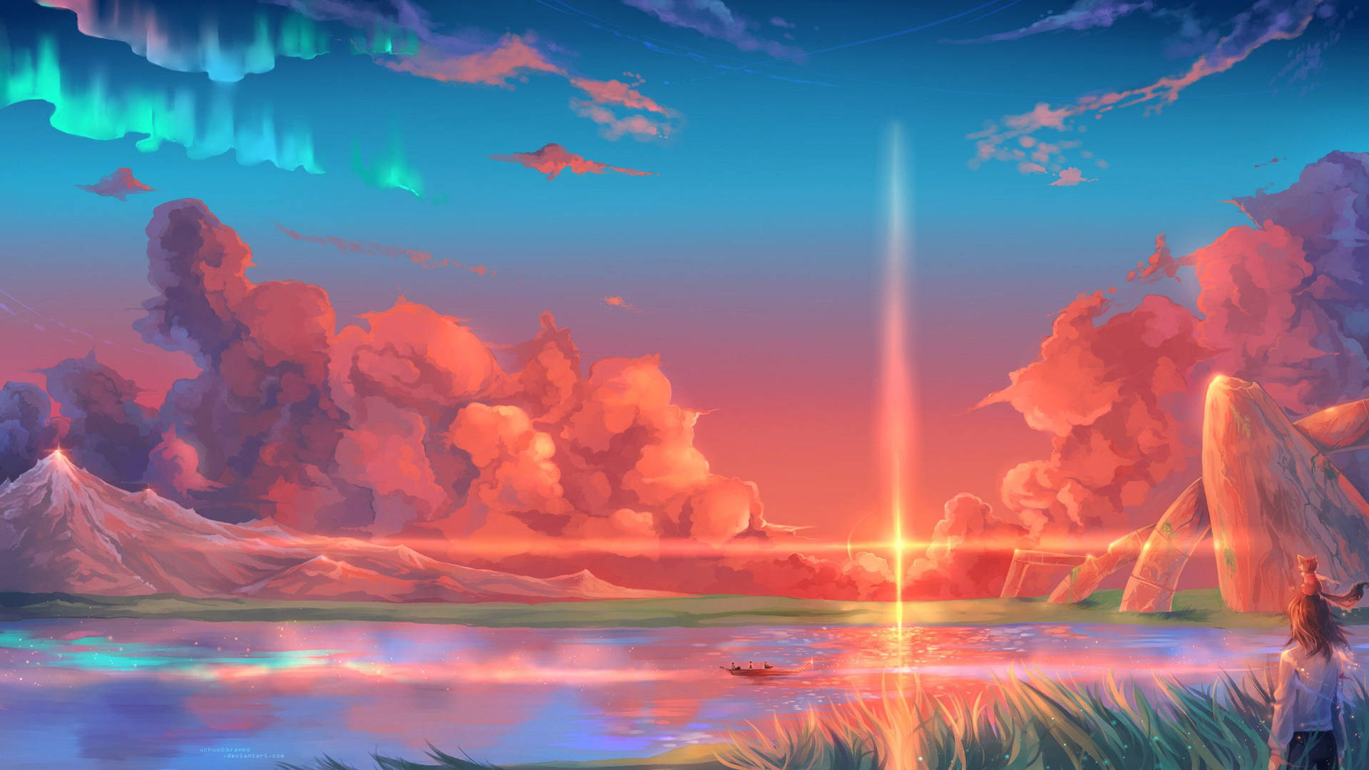 Download Sunrise Aesthetic Anime Art Desktop Wallpaper
