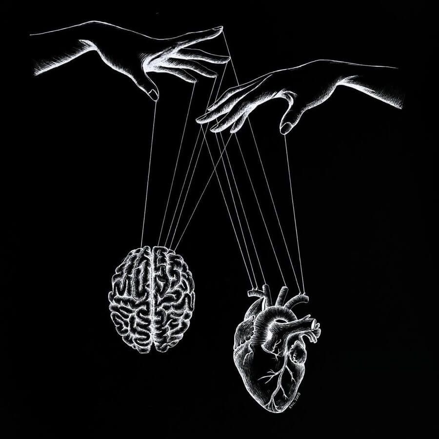 Heart and Brain Drawings. Brain drawing, Black aesthetic wallpaper, Line art drawings