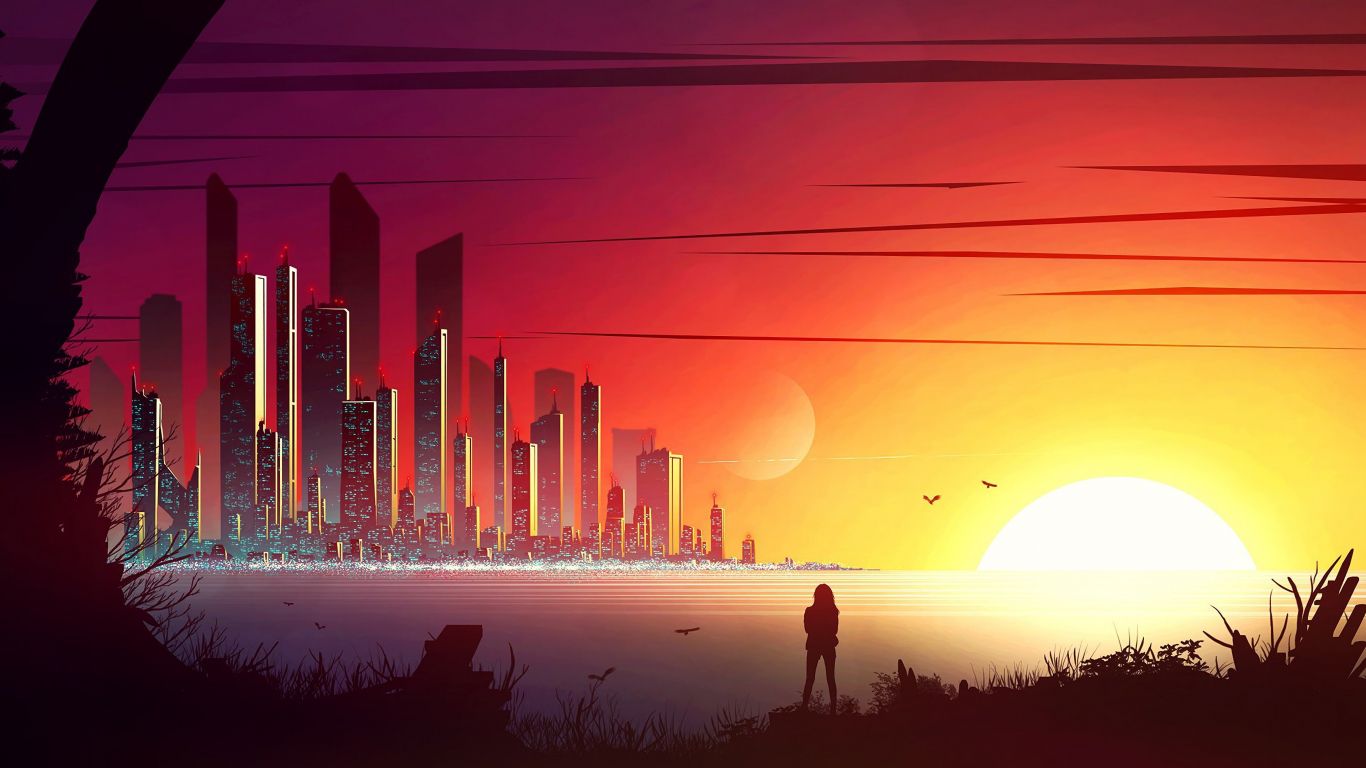 Free download Sunrise 18349 City Sunset Digital Art 1366x768 Wallpaper [1366x768] for your Desktop, Mobile & Tablet. Explore Sunset Digital Wallpaper. Sunset Background, Sunset Wallpaper, Digital Art Background