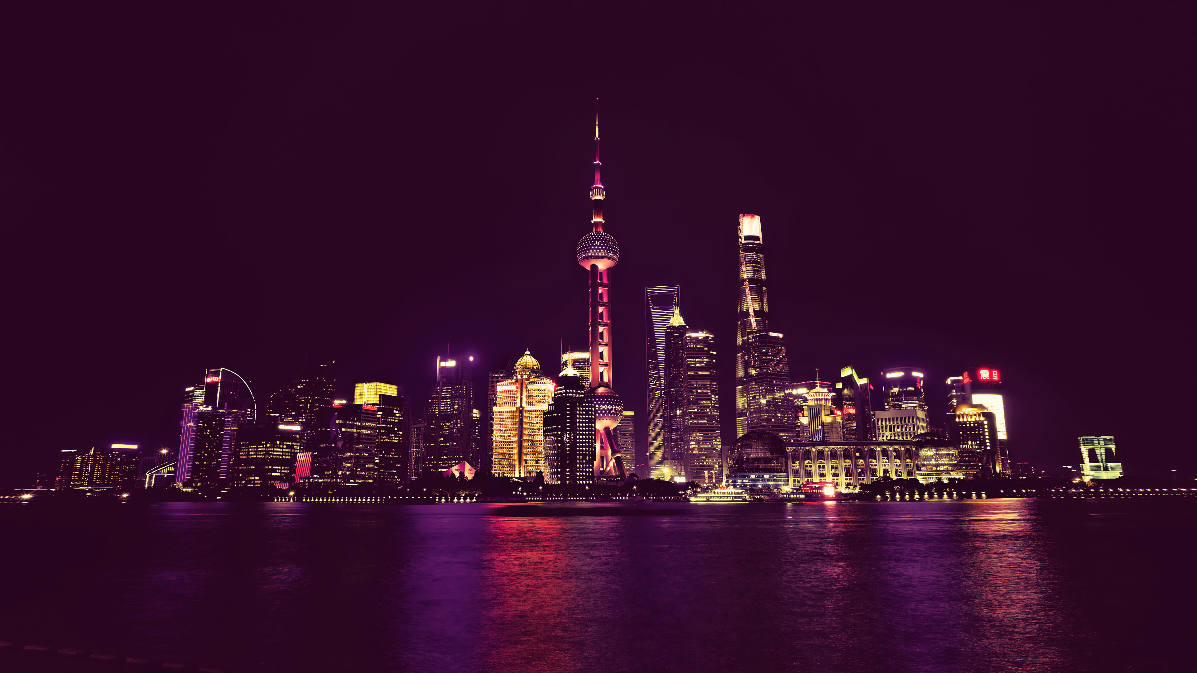 cityscape, Night, Landscape, Neon, City, Lights, China, Water, Shanghai Wallpaper HD / Desktop and Mobile Background