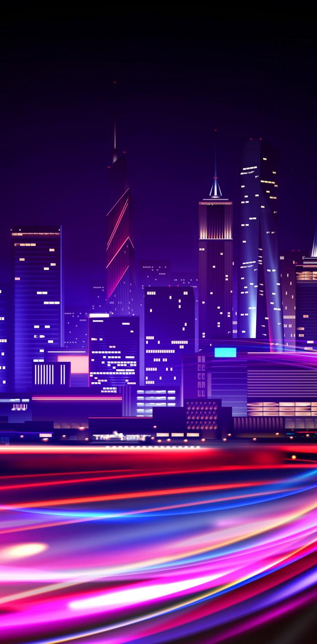 Neon city: fast lights wallpaper