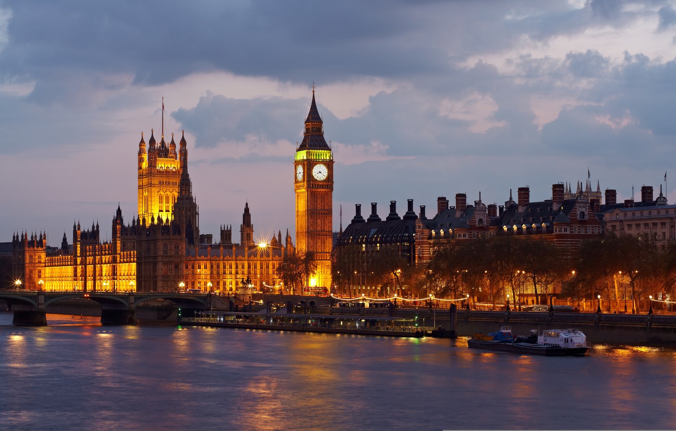 Wallpaper the city, river, England, London, the evening, UK, Thames, Big Ben, The Palace of Westminster, Big Ben image for desktop, section город