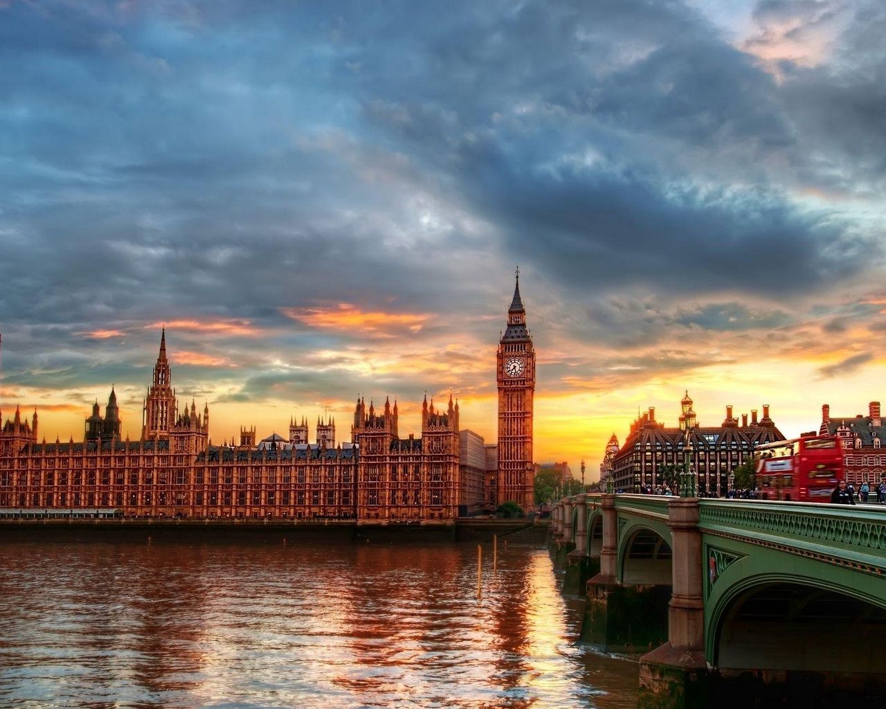 Download wallpaper 1280x1024 big ben, thames, city, palace of westminster, london, river, hdr standard 5:4 HD background