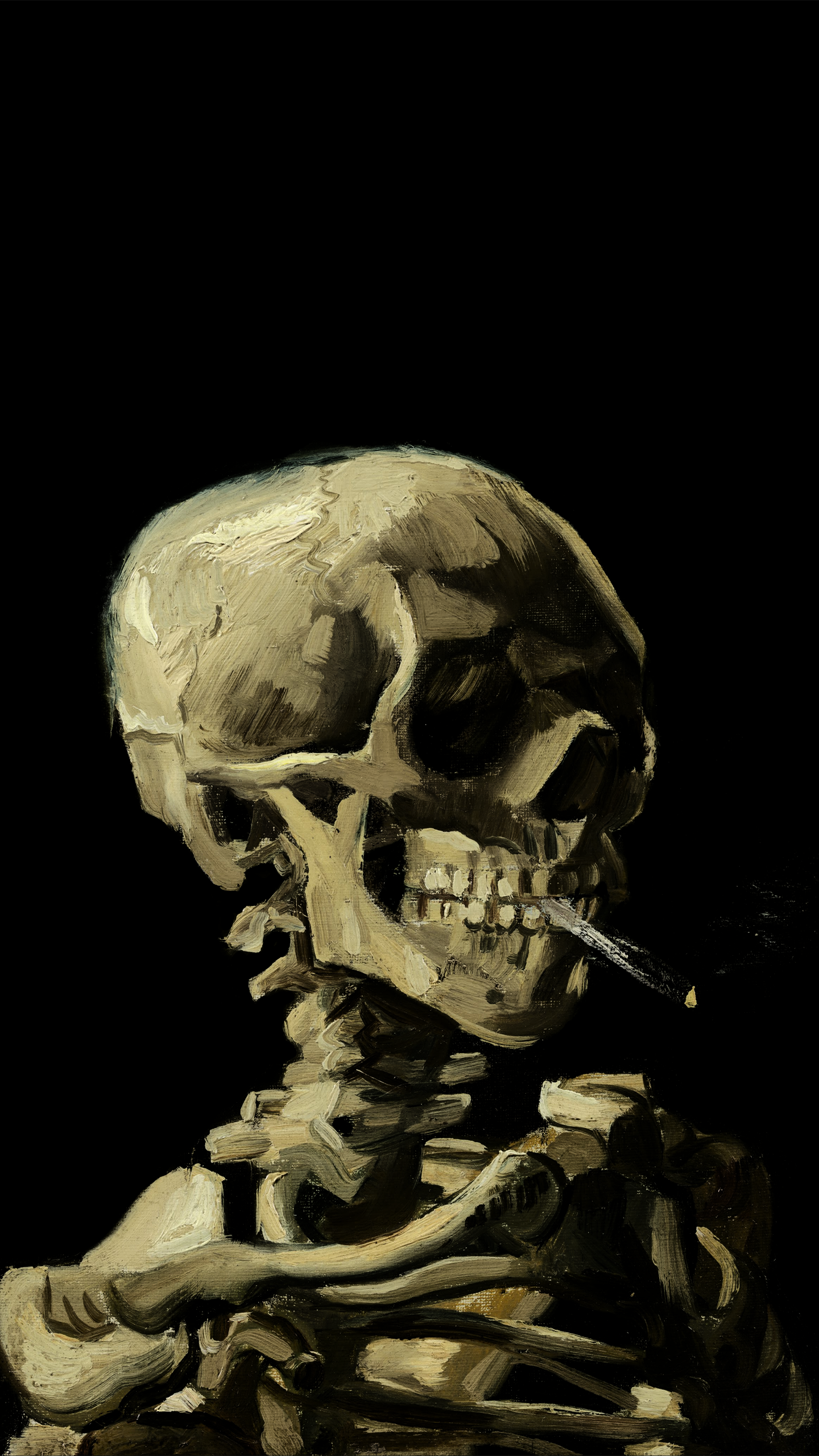 Skull of a Skeleton with Burning Cigarette' by Vincent van Gogh, 1885 [1440x2560]