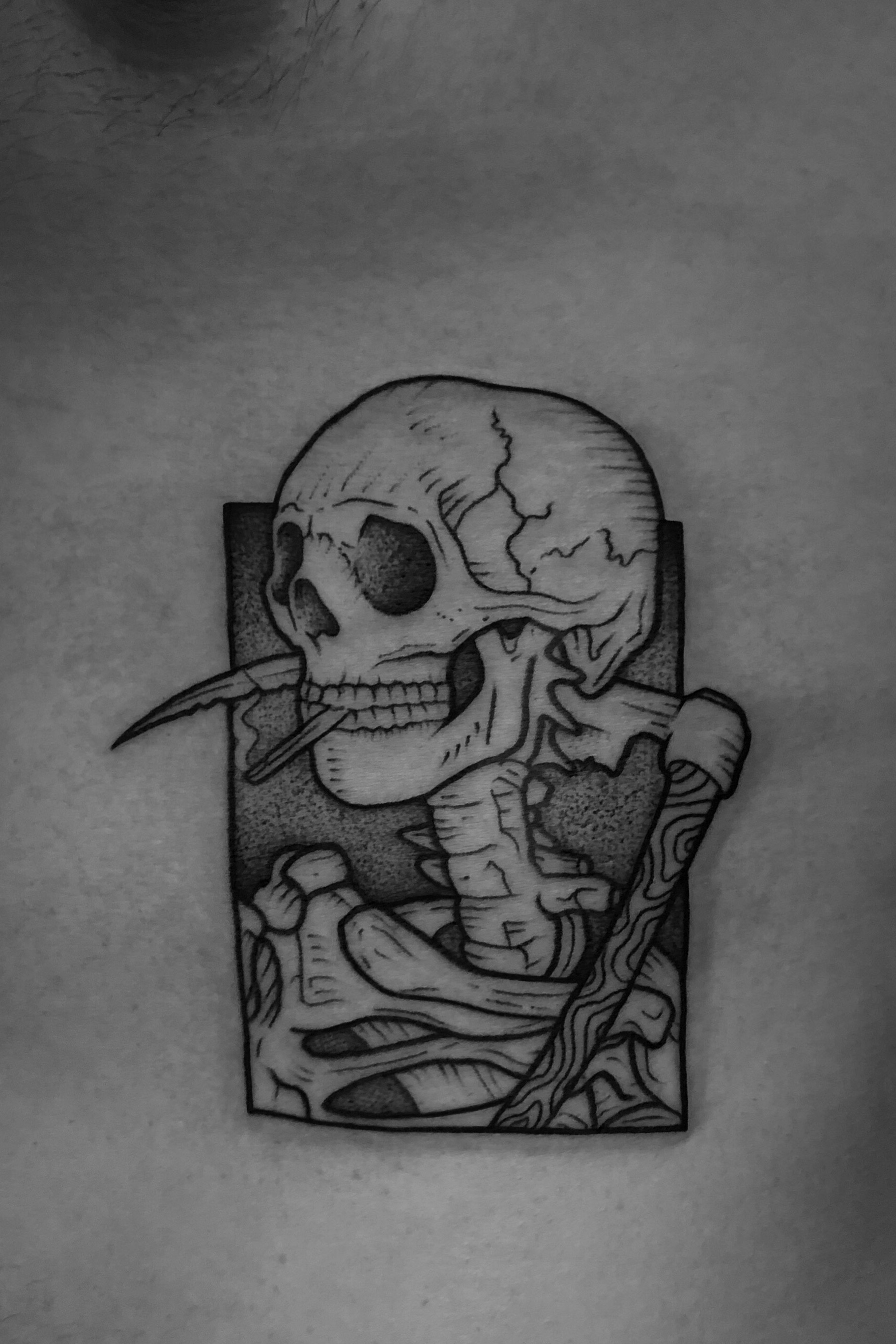 Tattoo uploaded by Dávila • Skull of a Skeleton with Burning Cigarette ✨⚫️ #blackwork #spain #madrid #asturias #tattoo #skull #skulltattoo #death #vangogh • Tattoodo