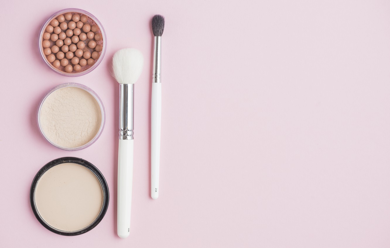 Wallpaper brush, pink background, cosmetics, powder image for desktop, section стиль