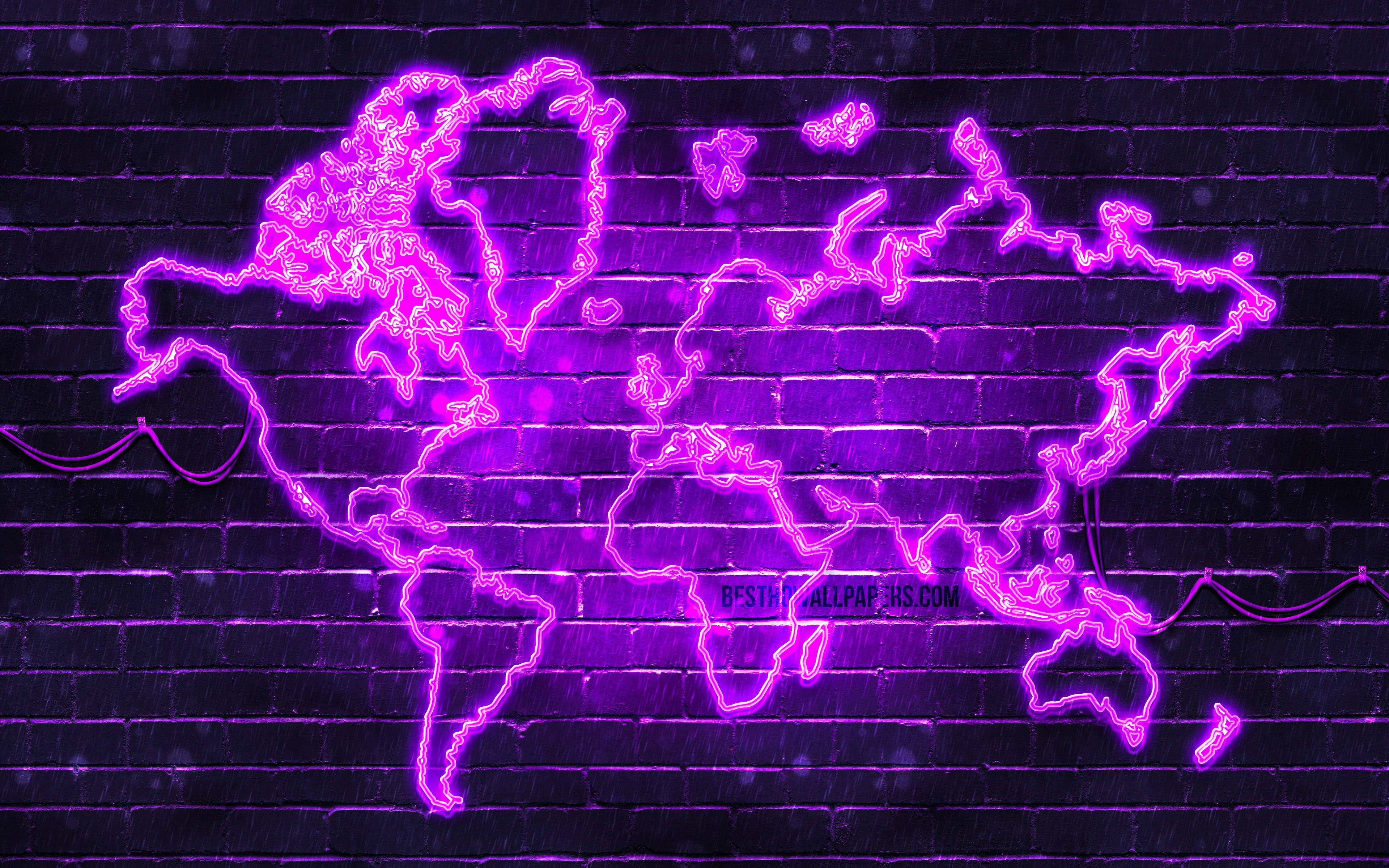 Download High Resolution Neon Purple World Map Display Wallpaper