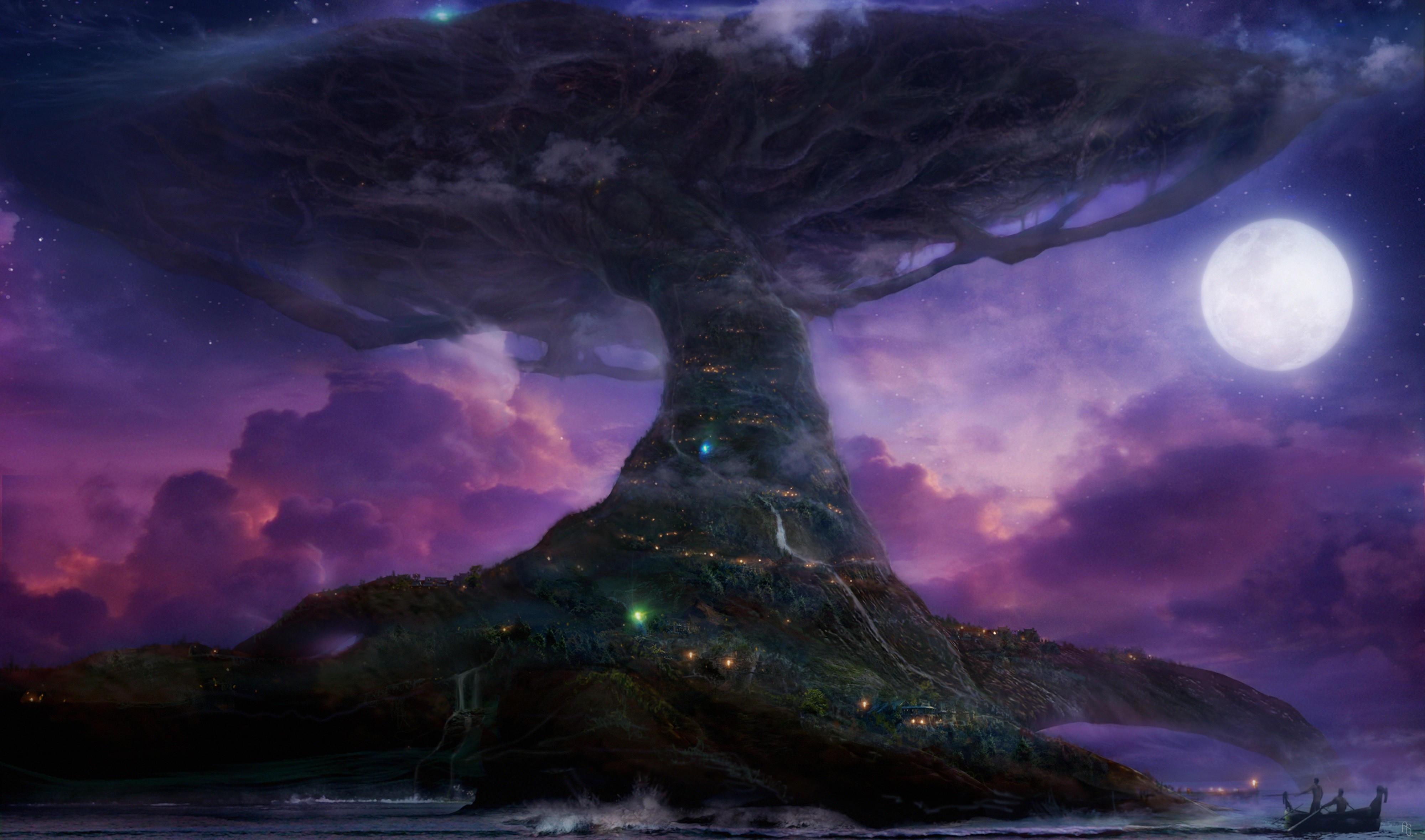 Teldrassil, World of Warcraft, World Tree, Trees, Moon, Purple, Darnassus Wallpaper HD / Desktop and Mobile Background
