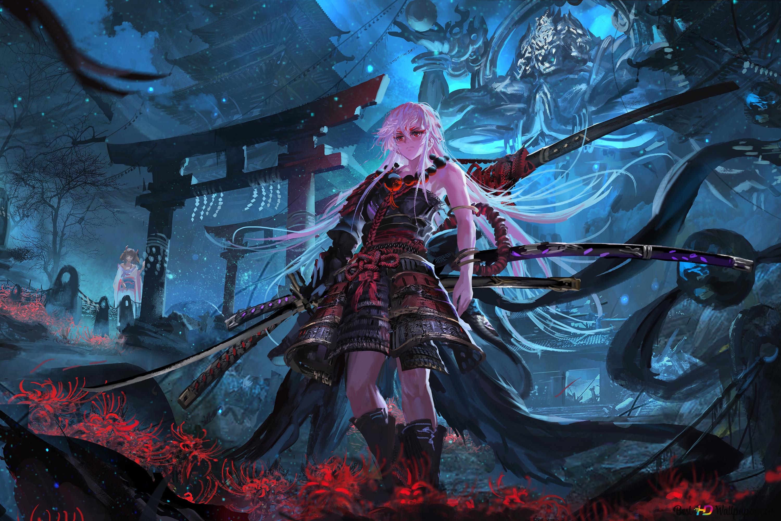 Anime Samurai Girl 8K wallpaper download
